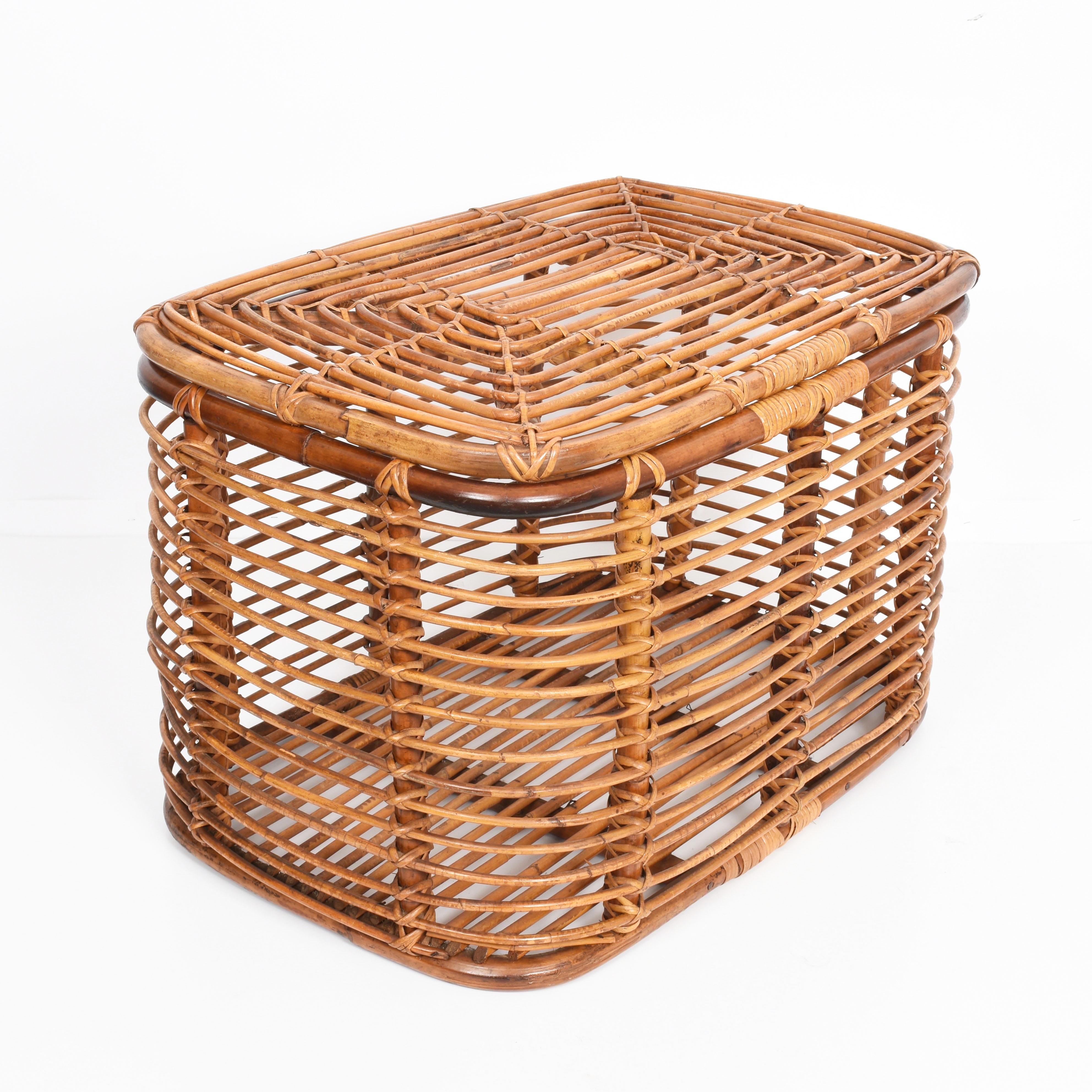 Midcentury French Riviera Bamboo and Rattan Rectangular Italian Basket, 1960s 10