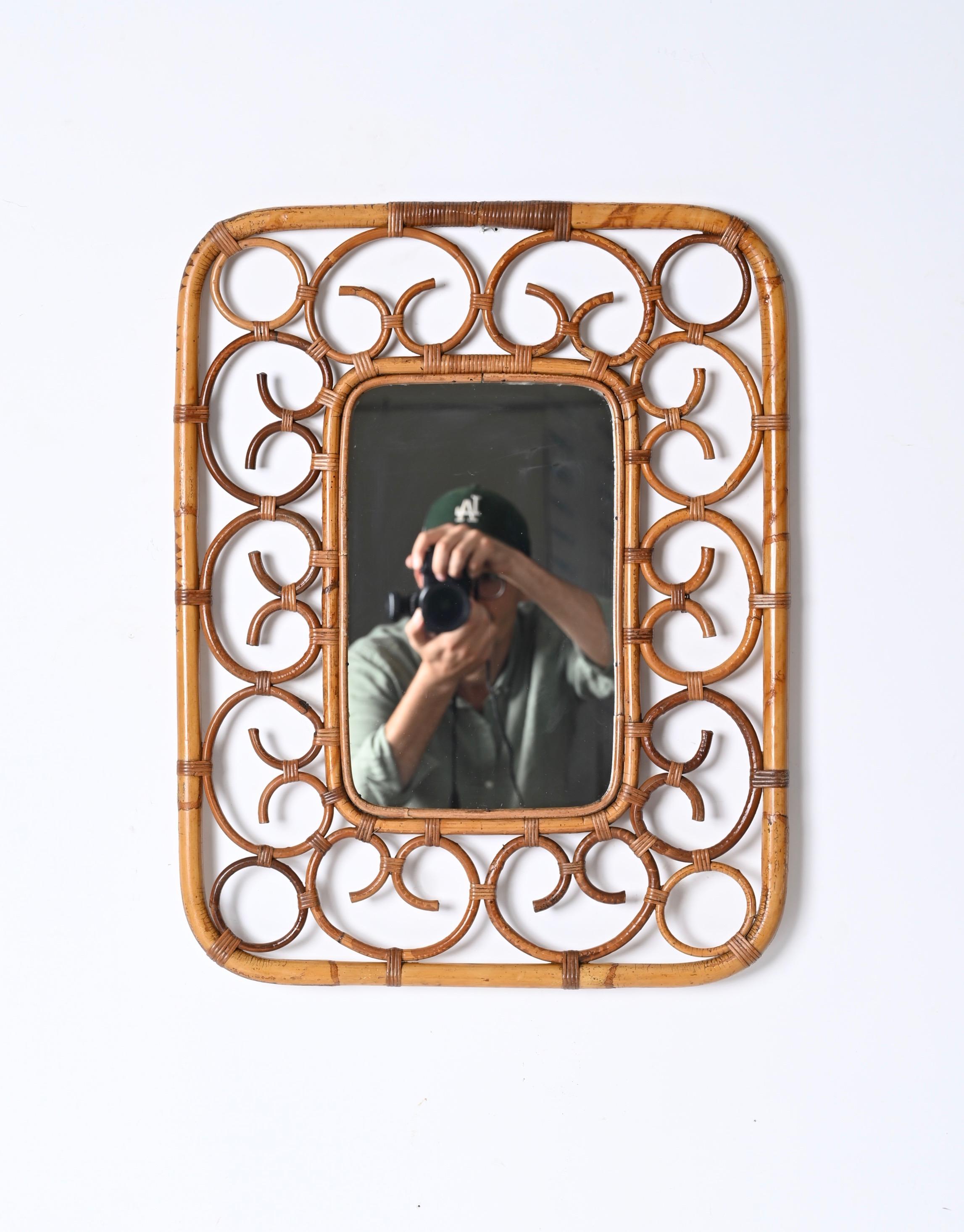 Franco Albini Bamboo and Rattan Rectangular Wall Mirror, Italy 1970s For Sale 3