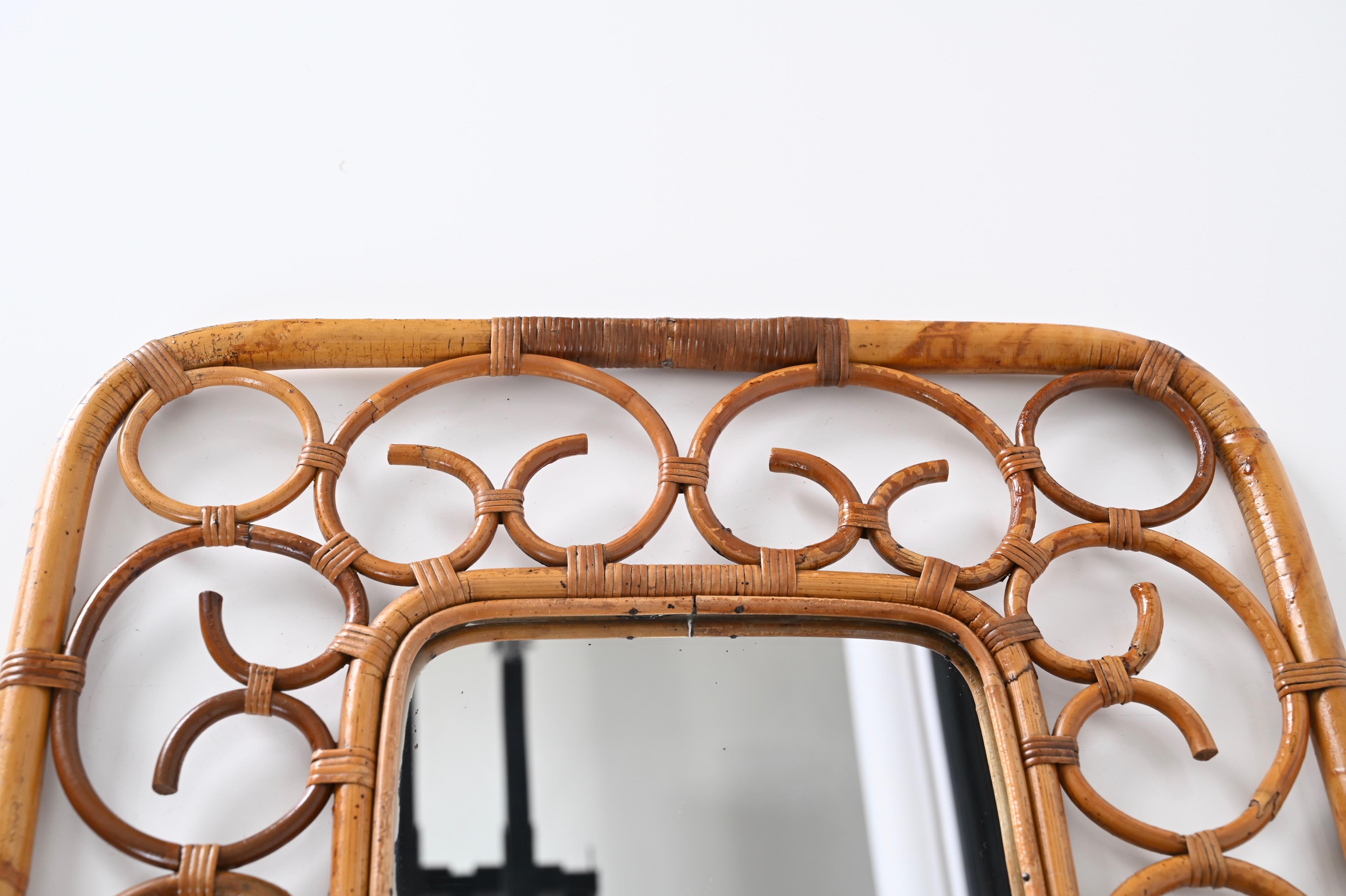 Franco Albini Bamboo and Rattan Rectangular Wall Mirror, Italy 1970s For Sale 4