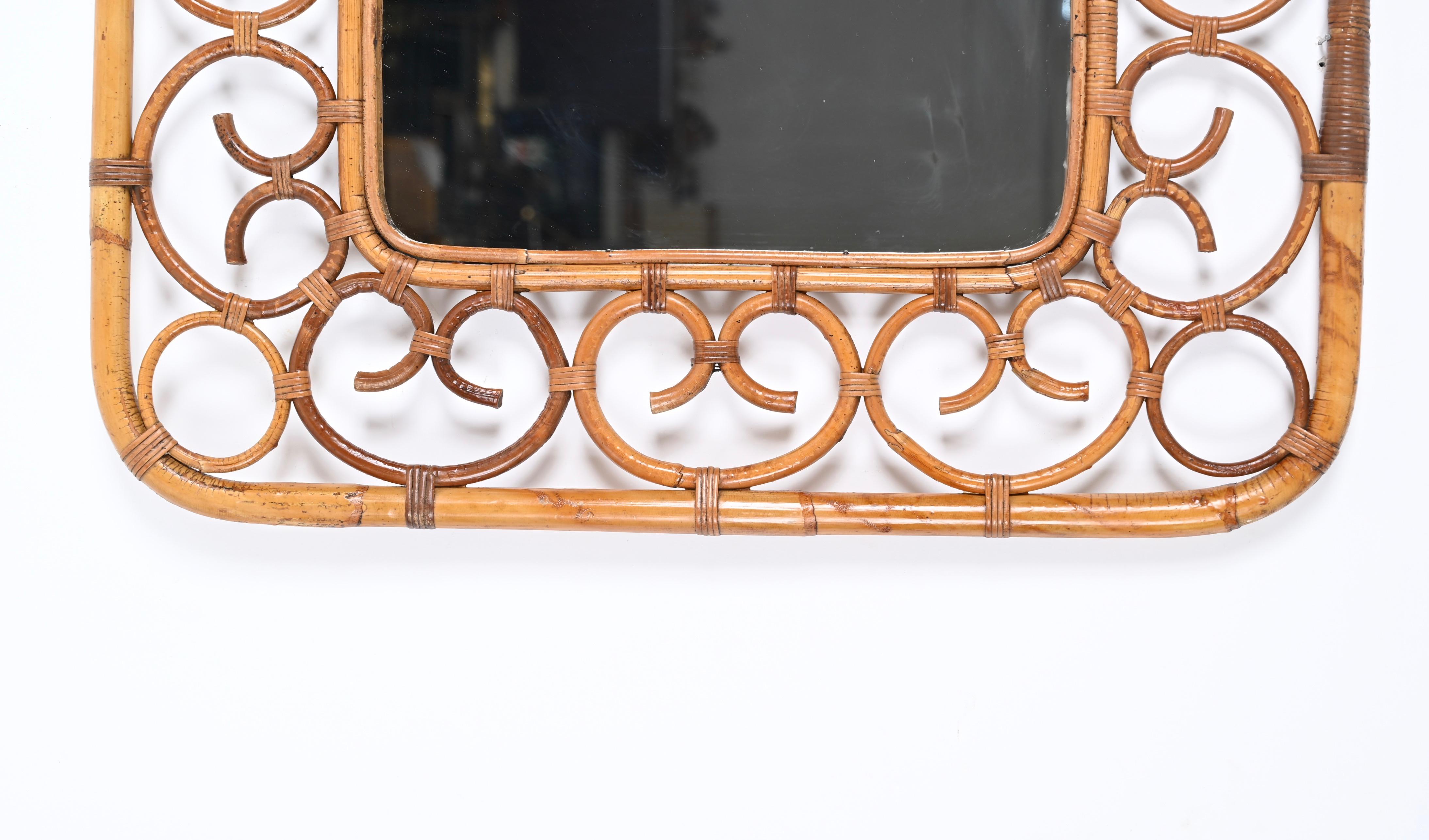 Franco Albini Bamboo and Rattan Rectangular Wall Mirror, Italy 1970s For Sale 6
