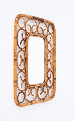Franco Albini Bamboo and Rattan Rectangular Wall Mirror, Italy 1970s