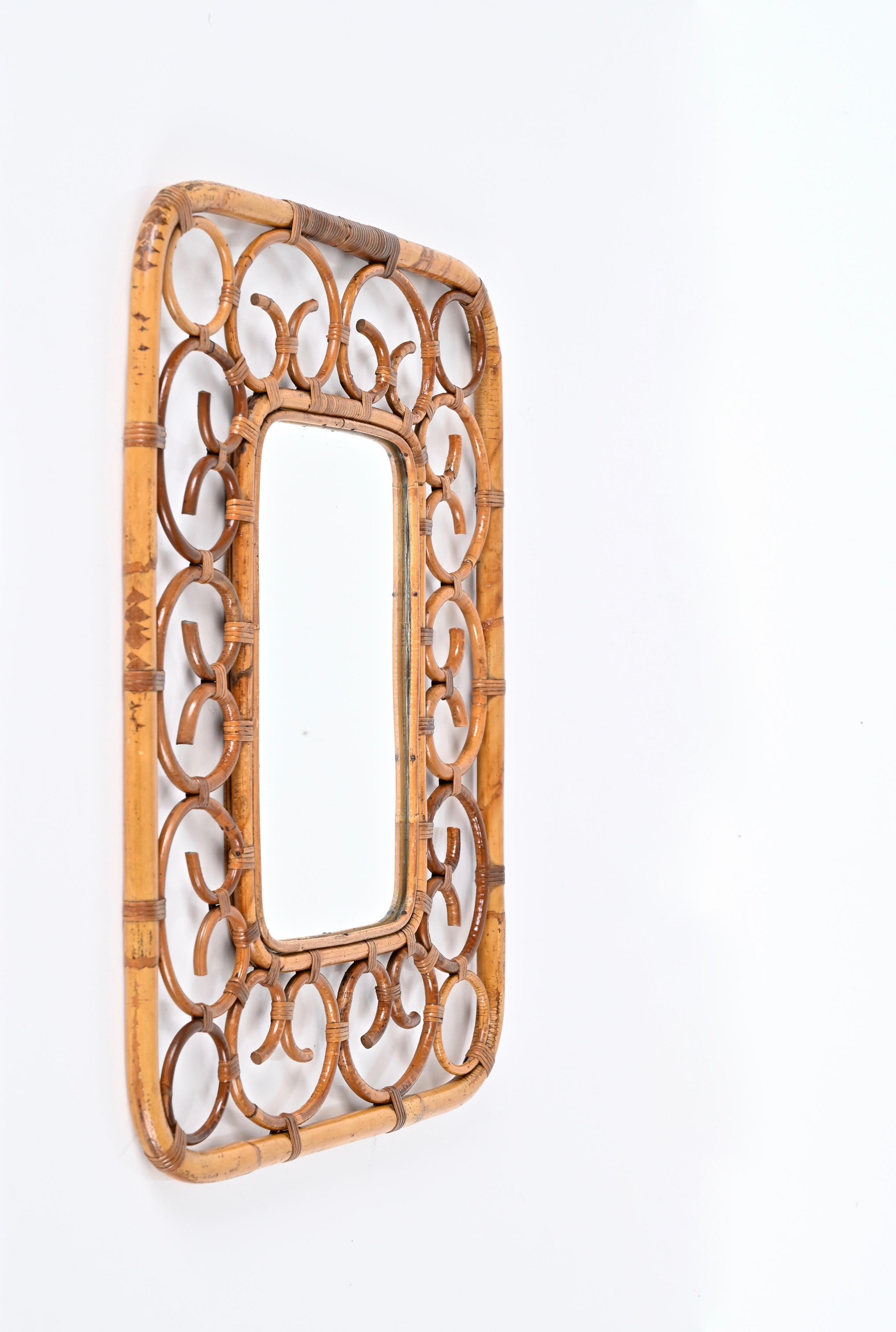 Franco Albini Bamboo and Rattan Rectangular Wall Mirror, Italy 1970s In Good Condition For Sale In Roma, IT