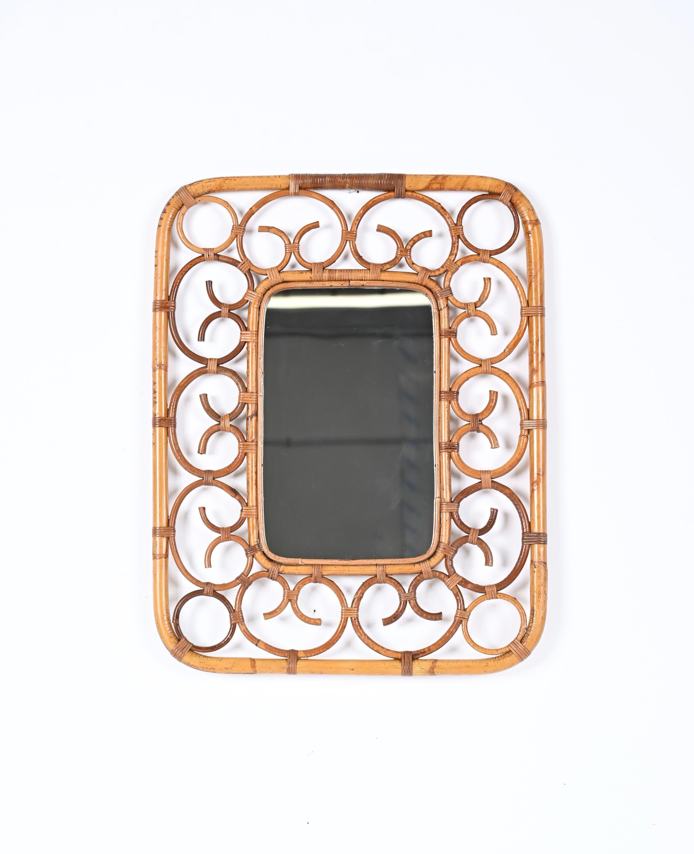 Franco Albini Bamboo and Rattan Rectangular Wall Mirror, Italy 1970s For Sale 2