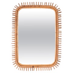 Midcentury French Riviera Bamboo and Rattan Rectangular Wall Mirror, 1970s Midcentury French Riviera Bamboo and Rattan Rectangular Wall Mirror, 1970s