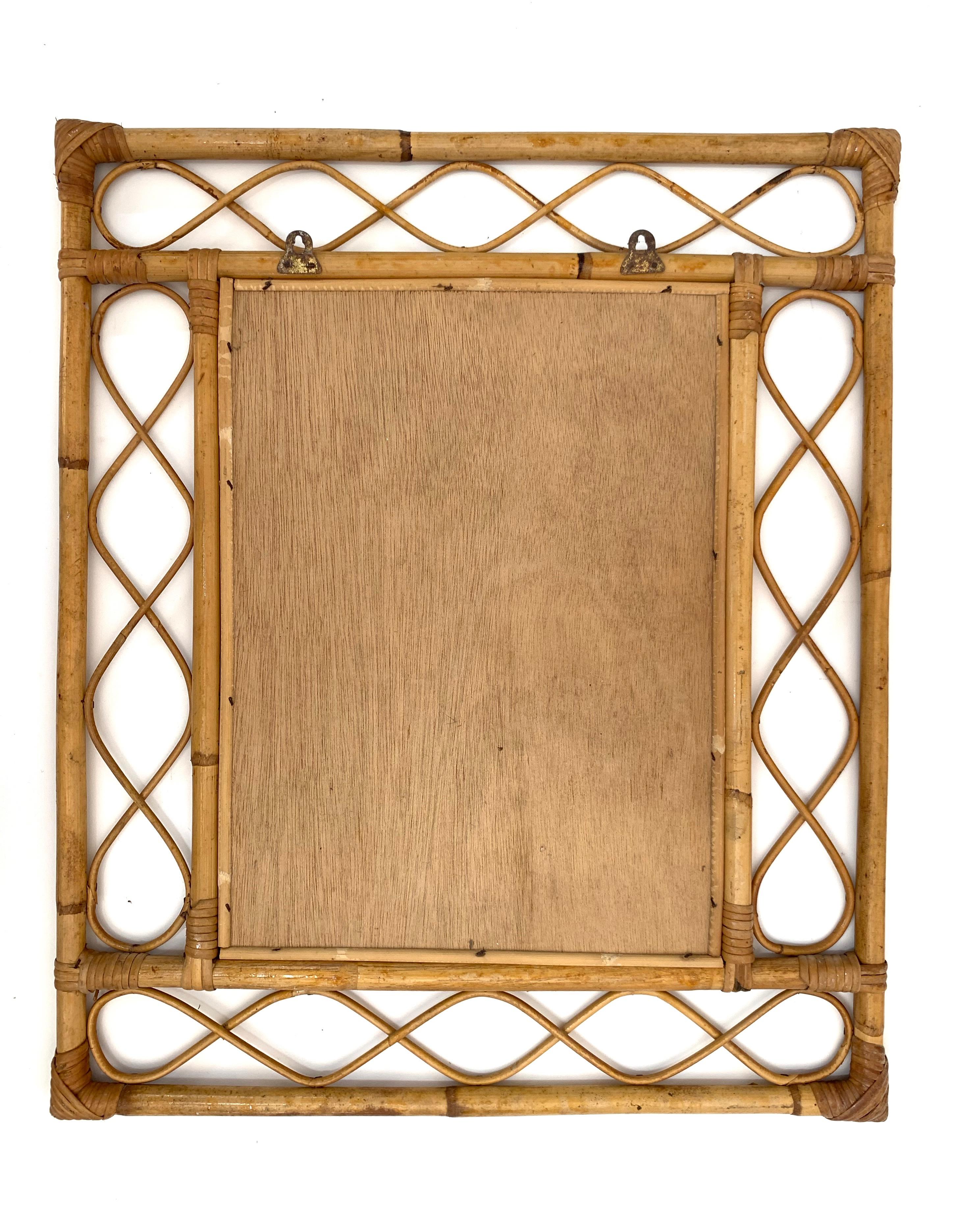 Midcentury French Riviera Bamboo and Rattan Rectangular Wall Mirror France 1960s 4
