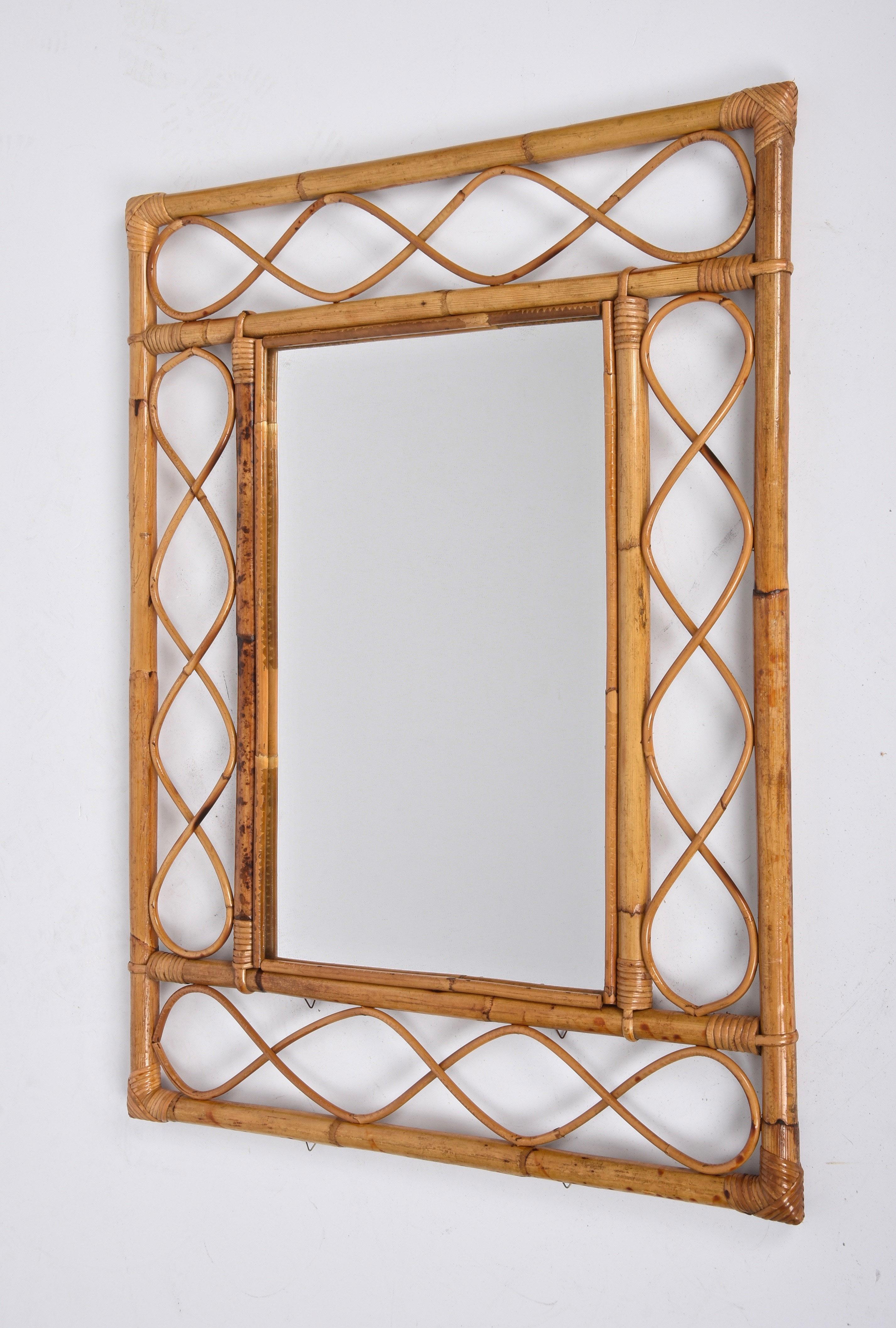 Midcentury French Riviera Bamboo and Rattan Rectangular Wall Mirror France 1960s 7