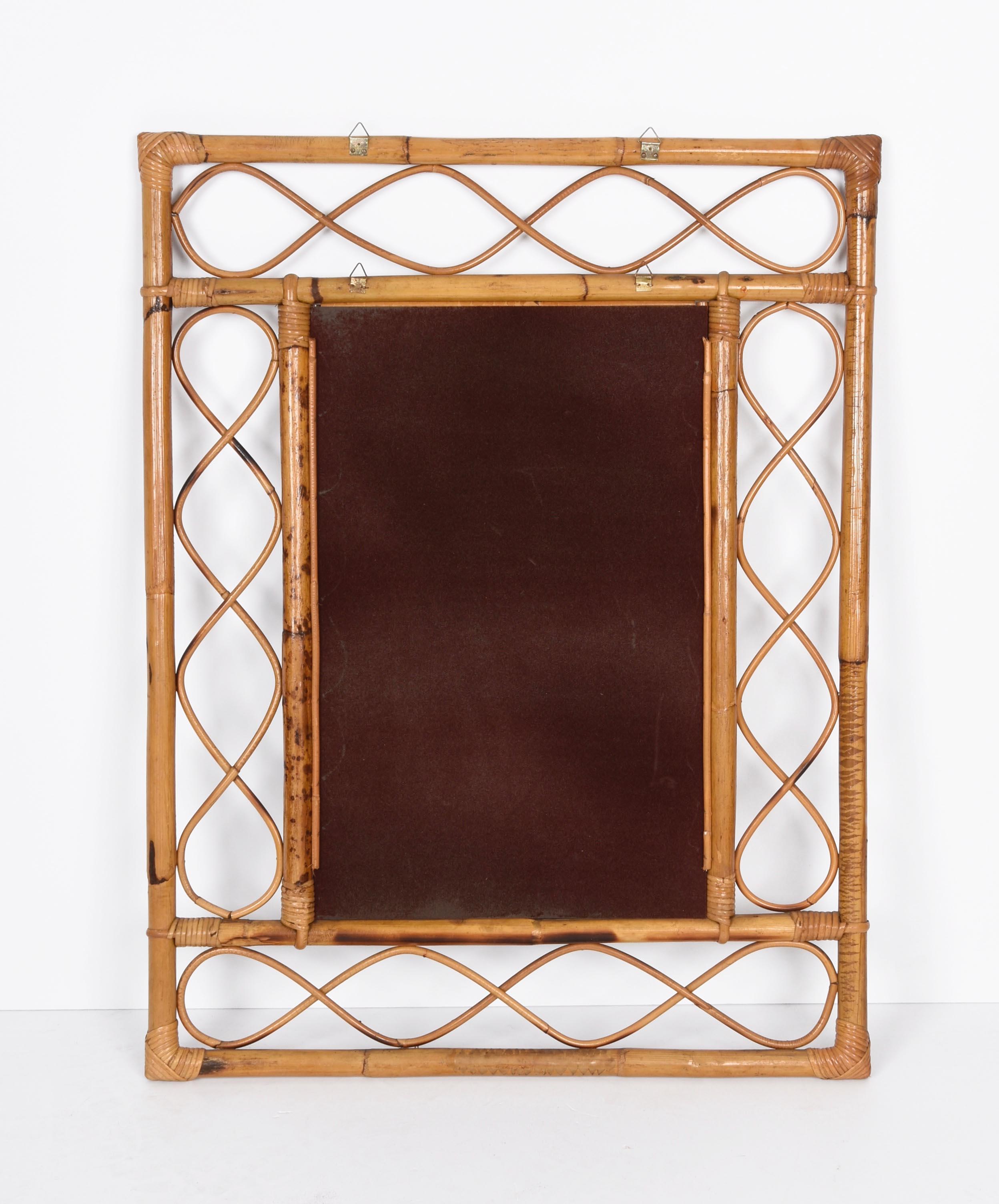 Midcentury French Riviera Bamboo and Rattan Rectangular Wall Mirror France 1960s 1