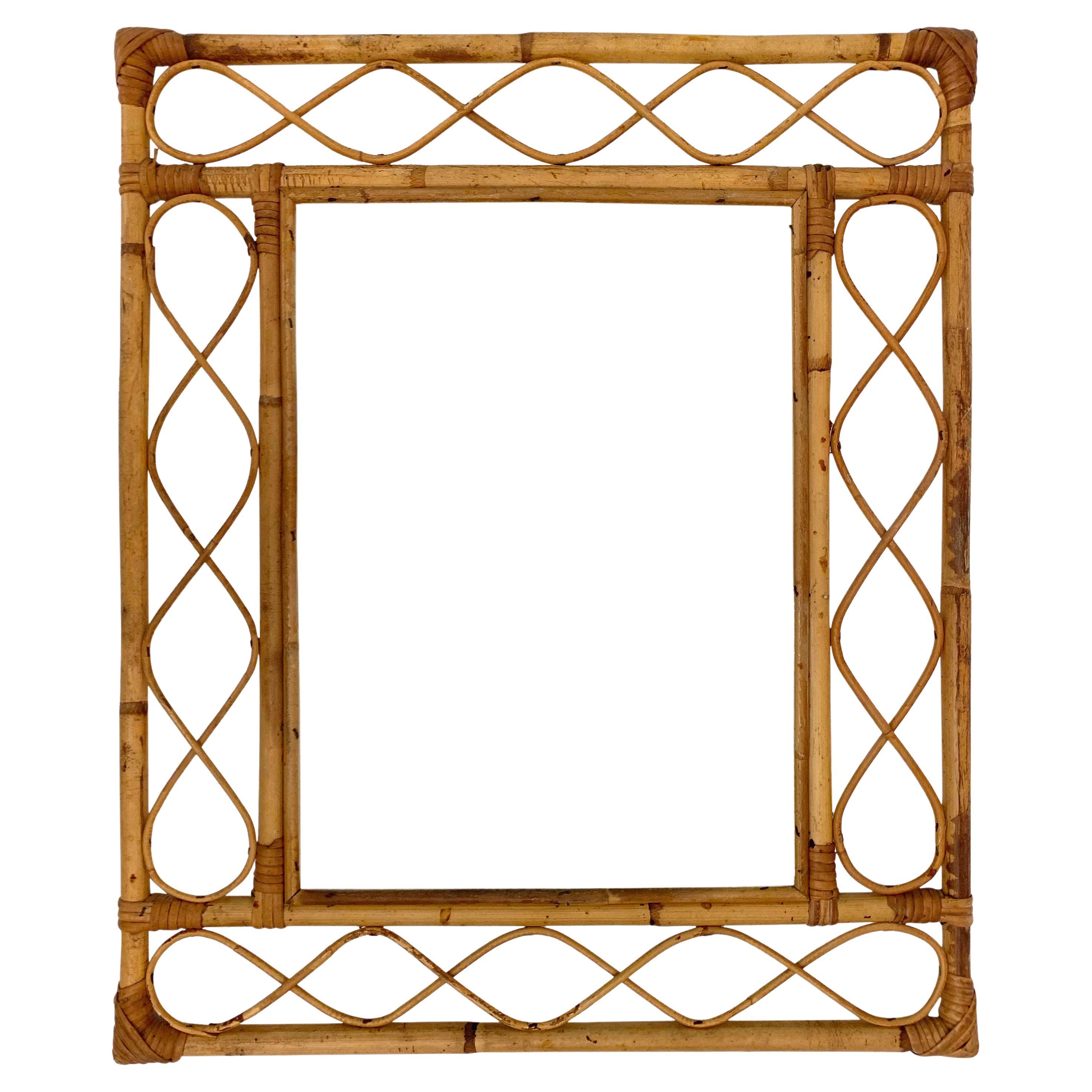 Midcentury French Riviera Bamboo and Rattan Rectangular Wall Mirror France 1960s