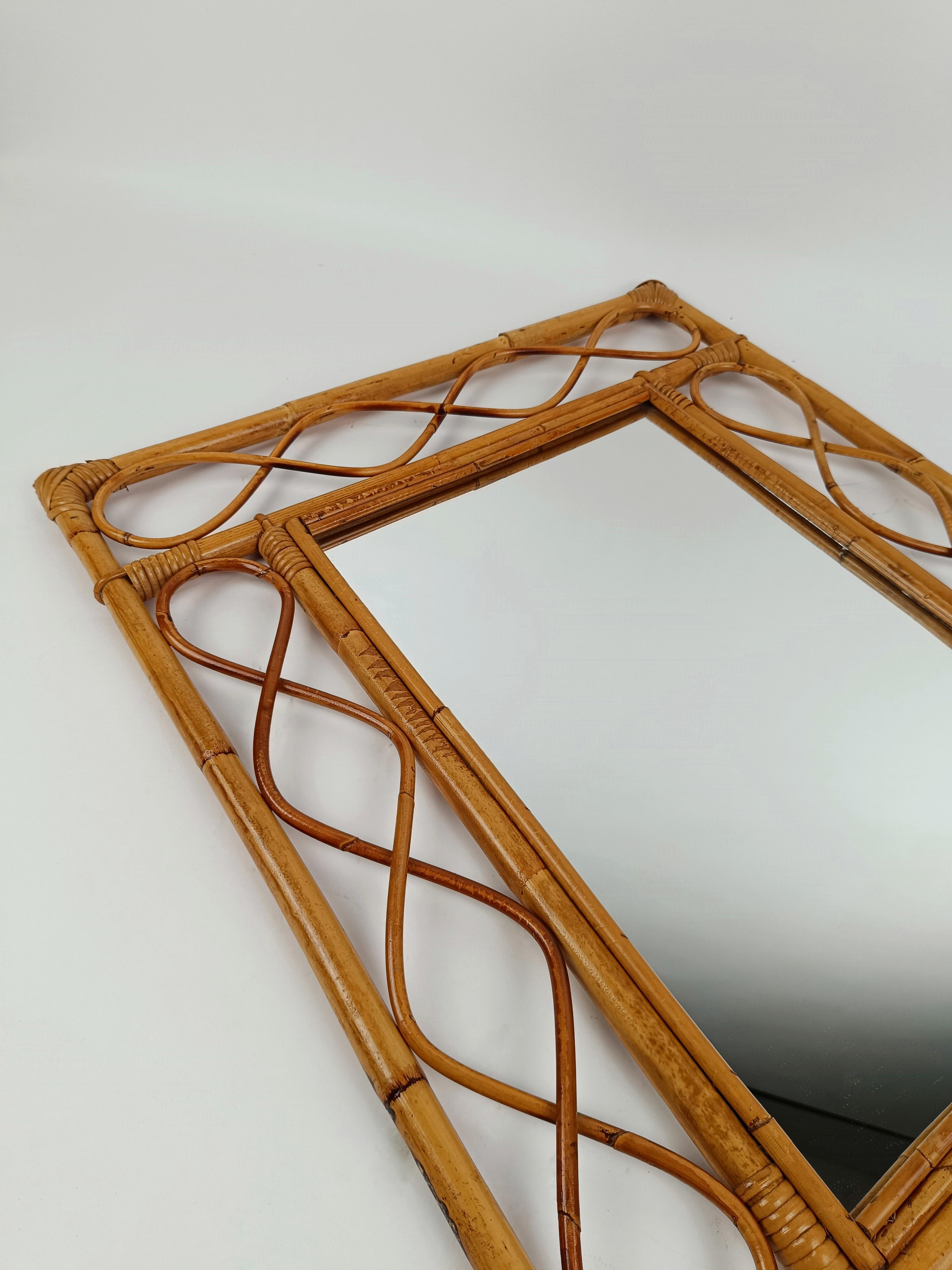 Midcentury French Riviera Bamboo and Rattan Rectangular Wall Mirror, Italy 1960s 8
