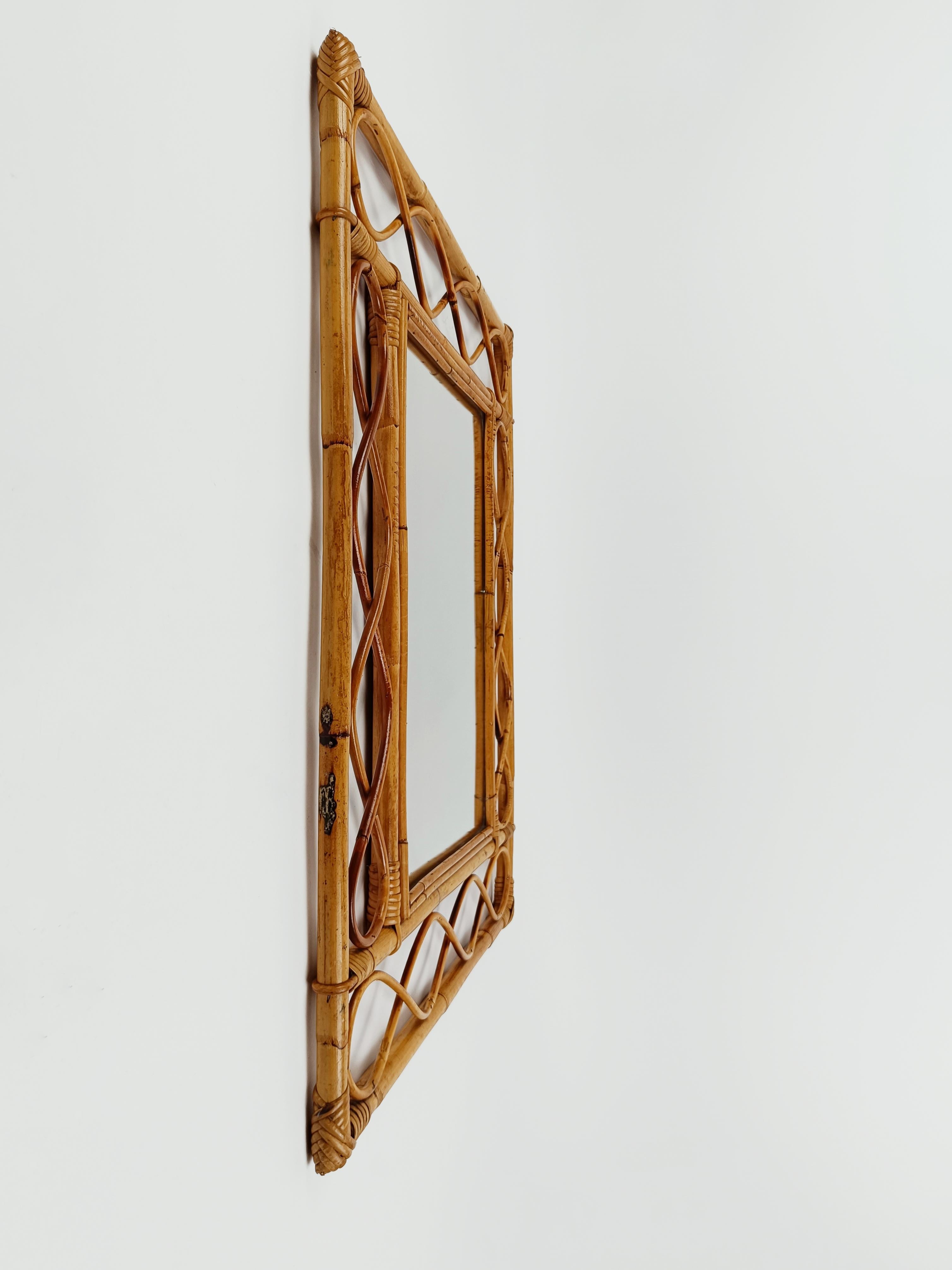 Midcentury French Riviera Bamboo and Rattan Rectangular Wall Mirror, Italy 1960s 12