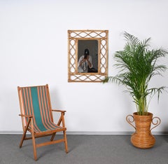 Midcentury French Riviera Bamboo and Rattan Rectangular Wall Mirror, Italy 1960s