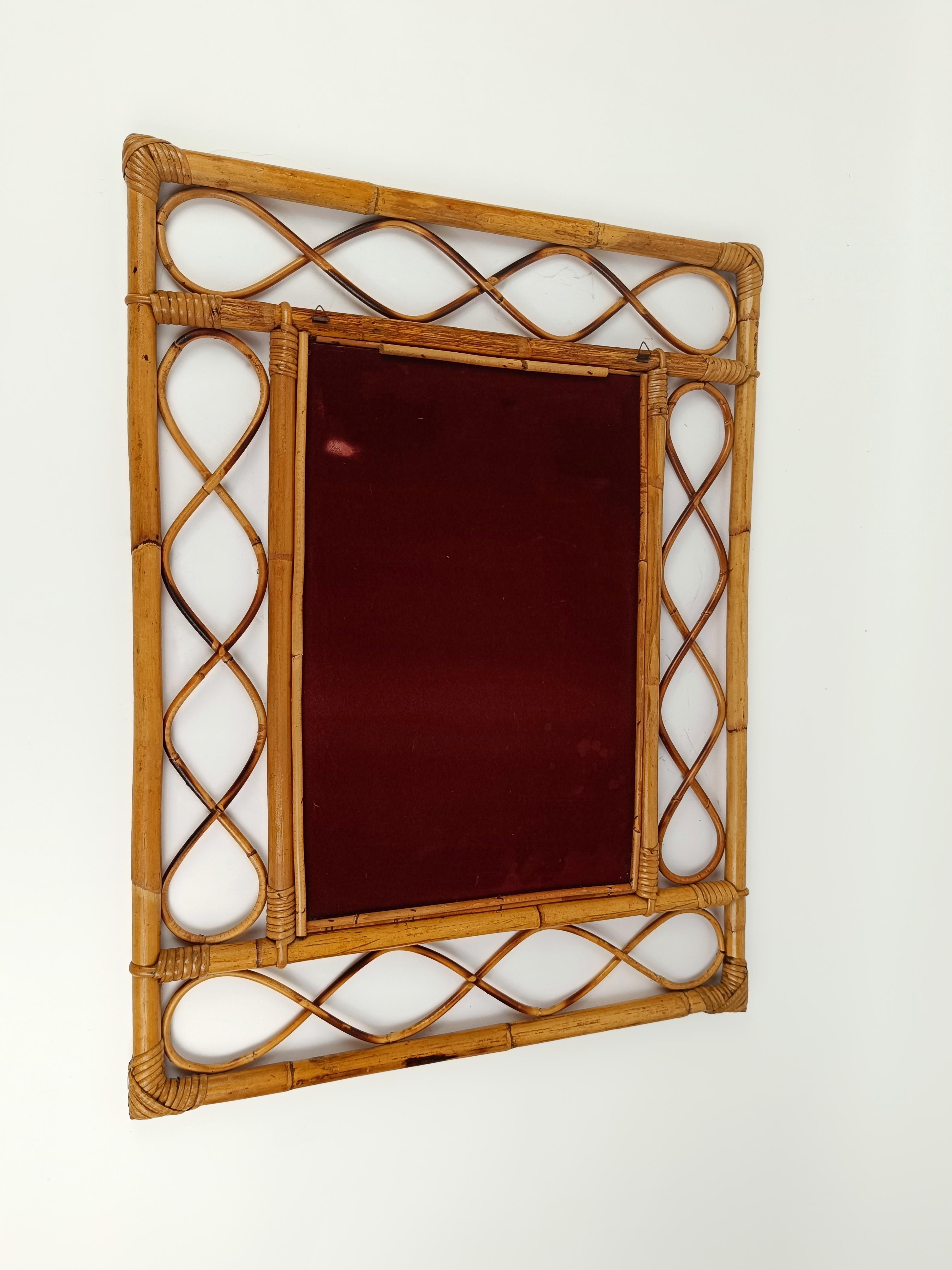 Midcentury French Riviera Bamboo and Rattan Rectangular Wall Mirror, Italy 1960s 2