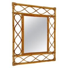 Midcentury French Riviera Bamboo and Rattan Rectangular Wall Mirror, Italy 1960s