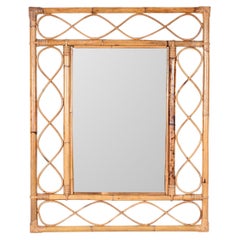 Midcentury French Riviera Bamboo and Rattan Rectangular Wall Mirror, Italy 1960s