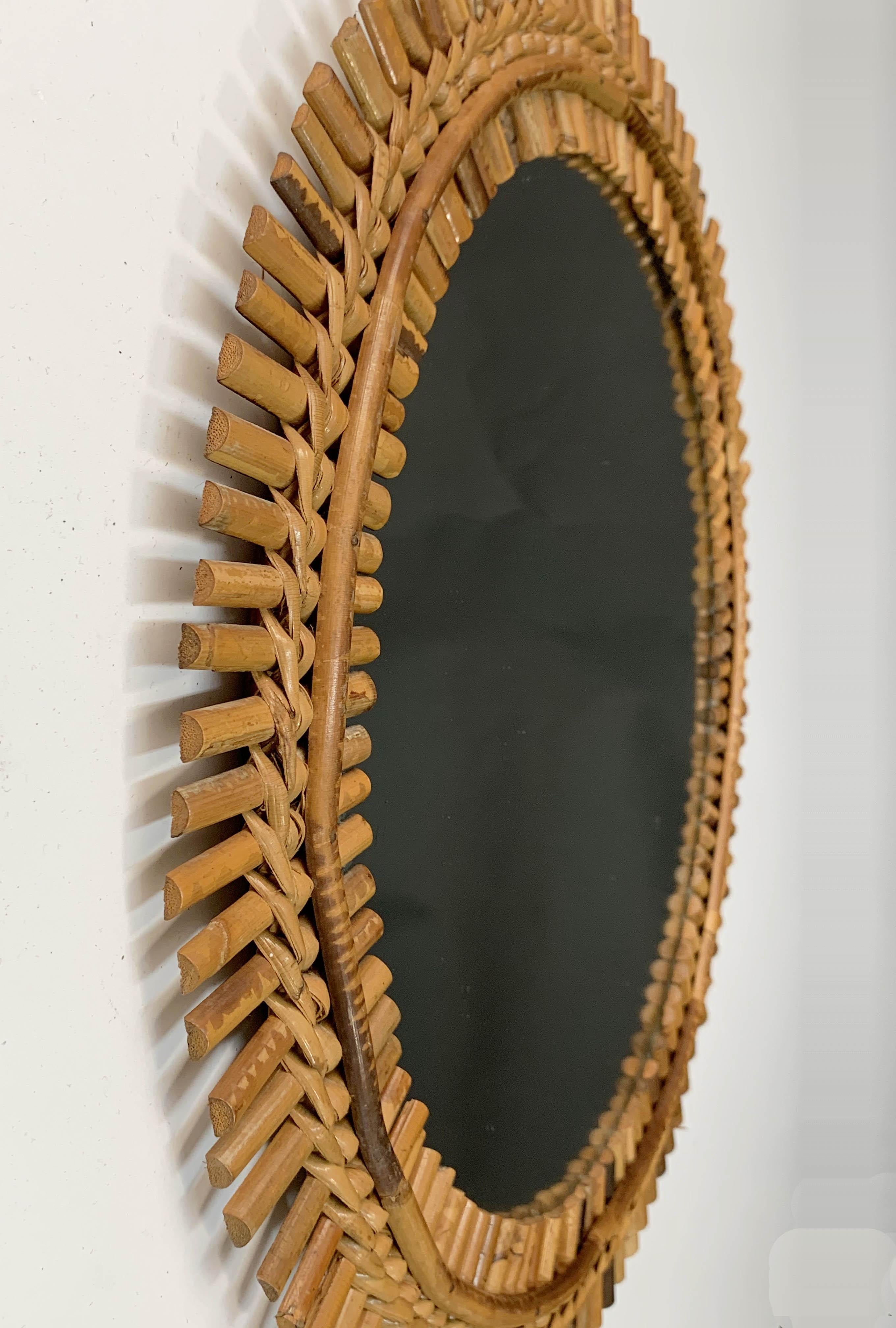 Midcentury French Riviera Bamboo and Rattan Round Wall Mirror, 1960s 12