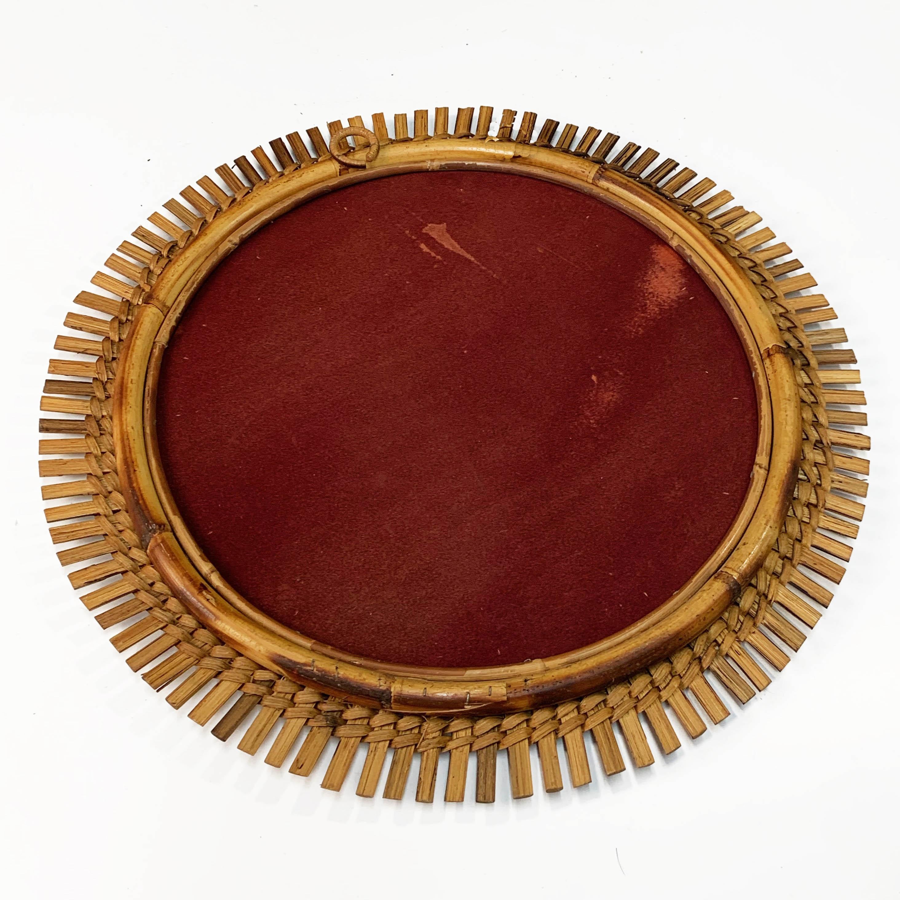 Midcentury French Riviera Bamboo and Rattan Round Wall Mirror, 1960s 13