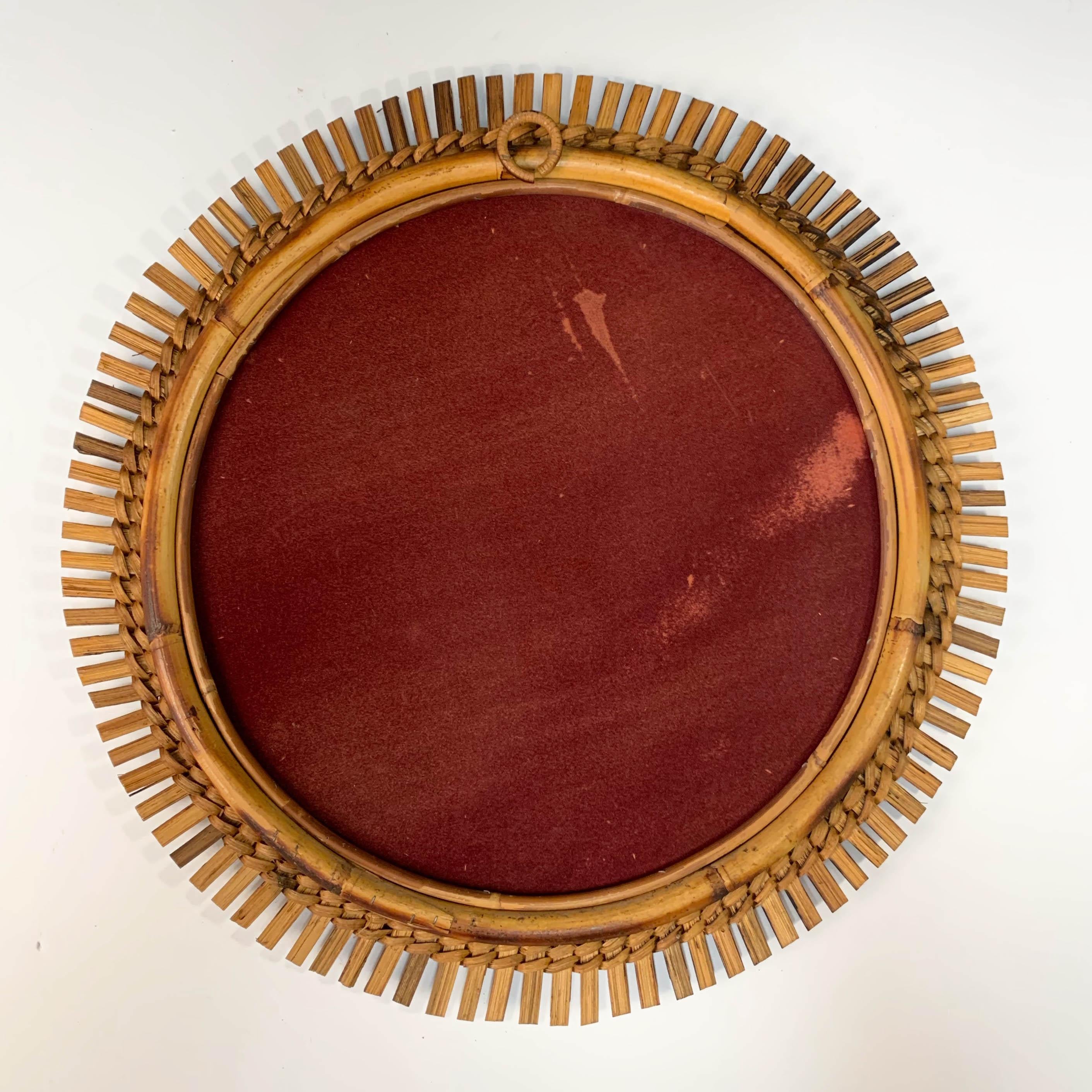 Mid-Century Modern Midcentury French Riviera Bamboo and Rattan Round Wall Mirror, 1960s