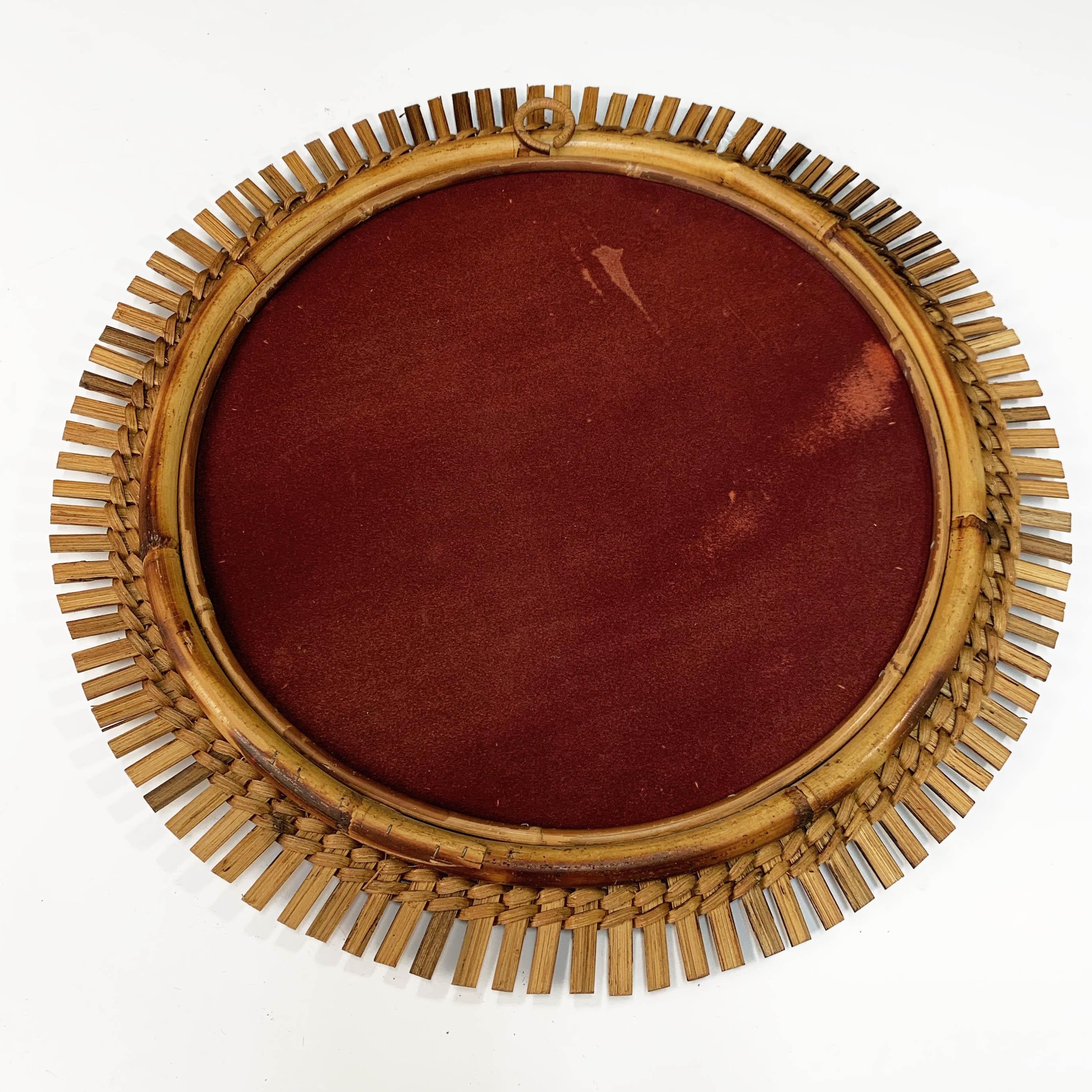 Midcentury French Riviera Bamboo and Rattan Round Wall Mirror, 1960s 2