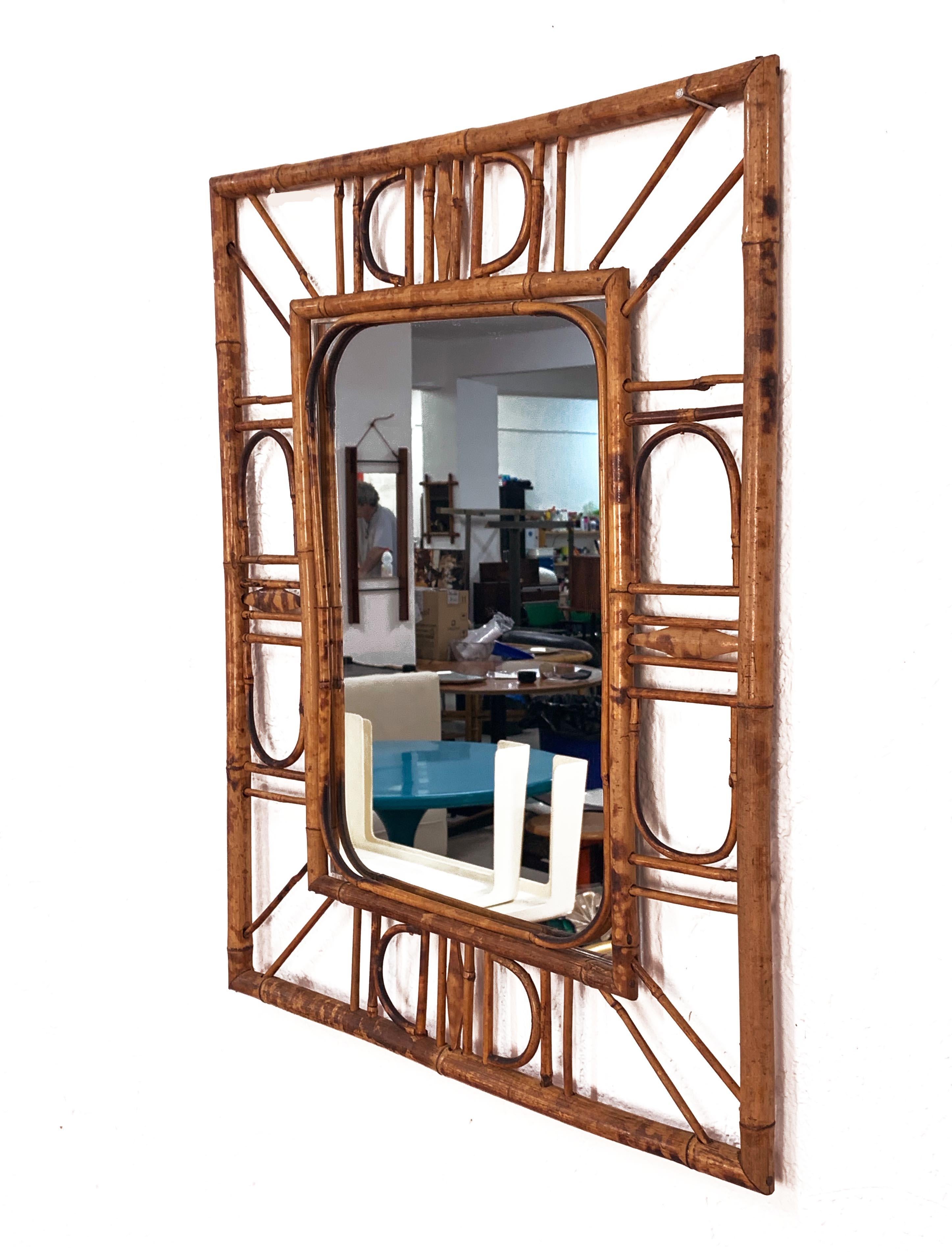 Midcentury French Riviera Bamboo and Rattan Wall Mirror, 1960s 3