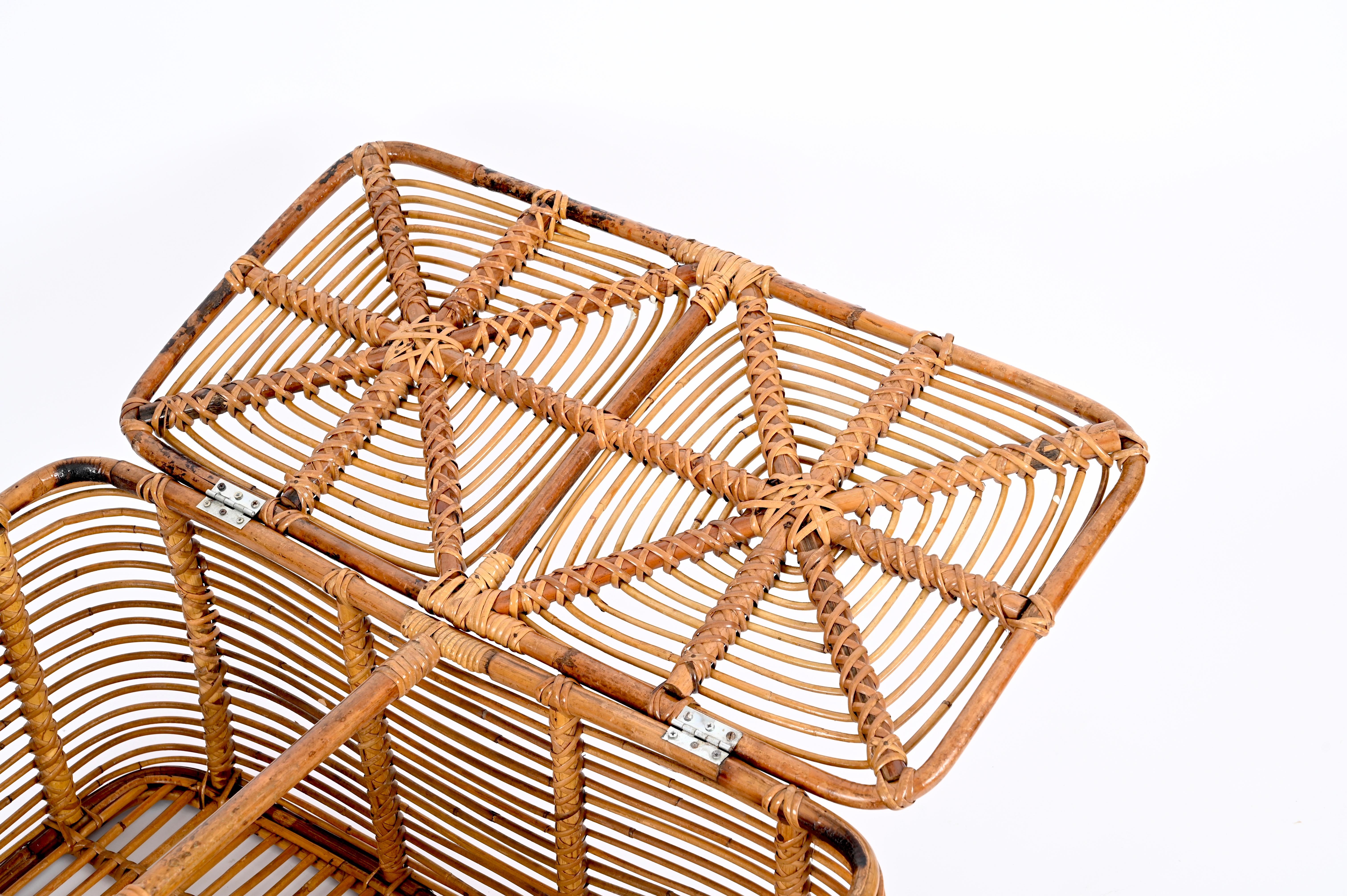 Midcentury French Riviera Bamboo and Woven Rattan Italian Basket, 1960s For Sale 3