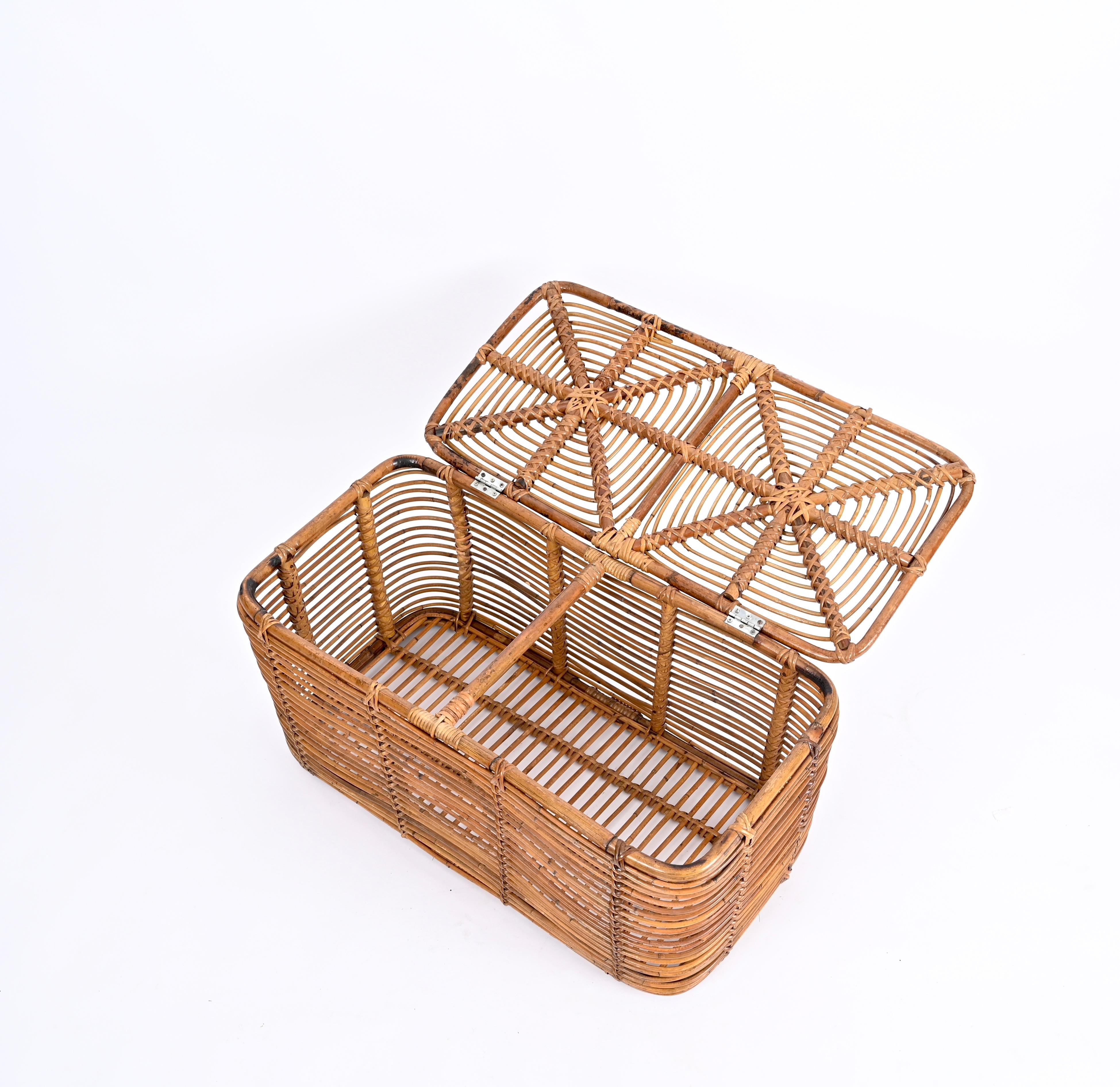 Midcentury French Riviera Bamboo and Woven Rattan Italian Basket, 1960s For Sale 6