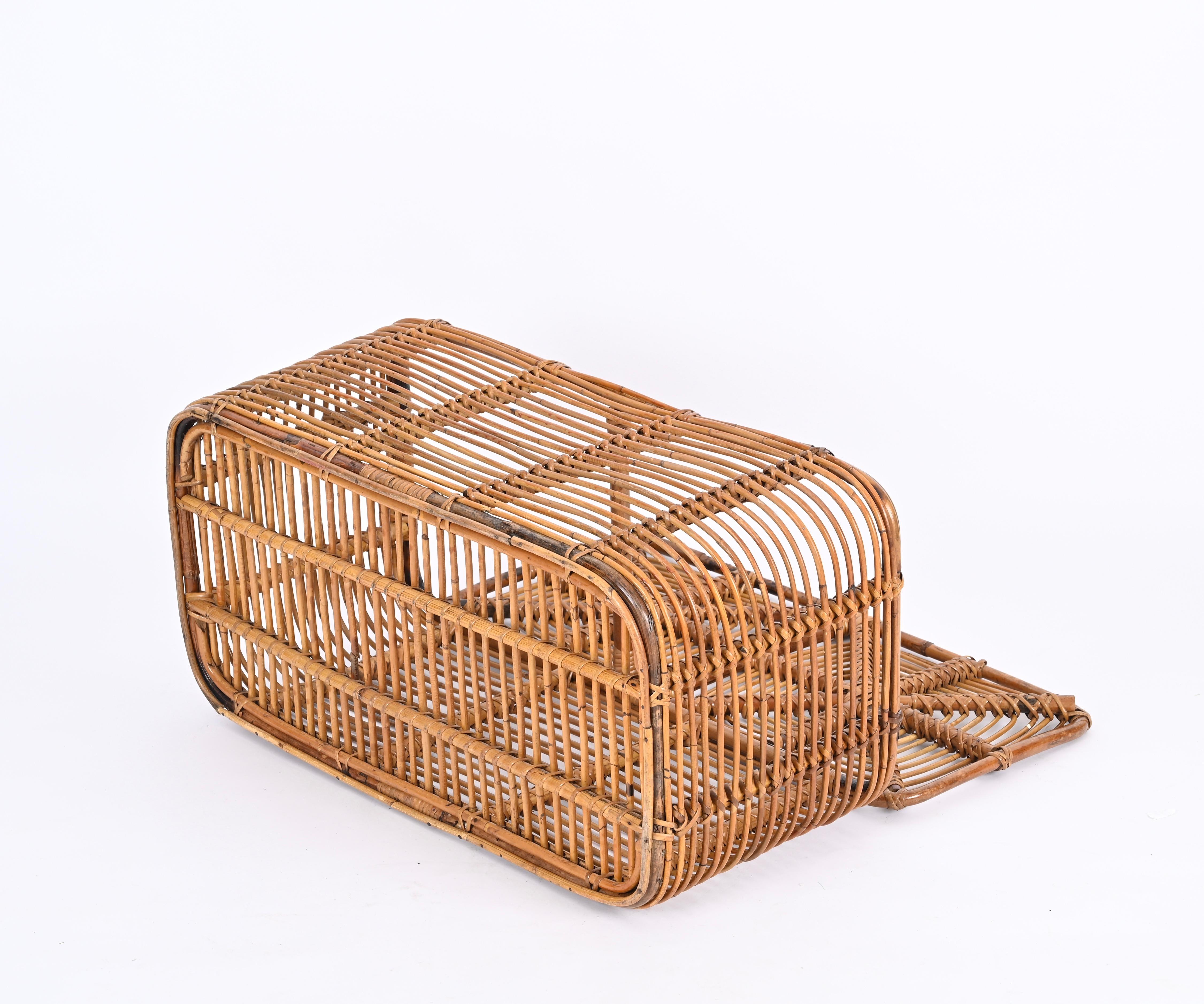 Midcentury French Riviera Bamboo and Woven Rattan Italian Basket, 1960s For Sale 7