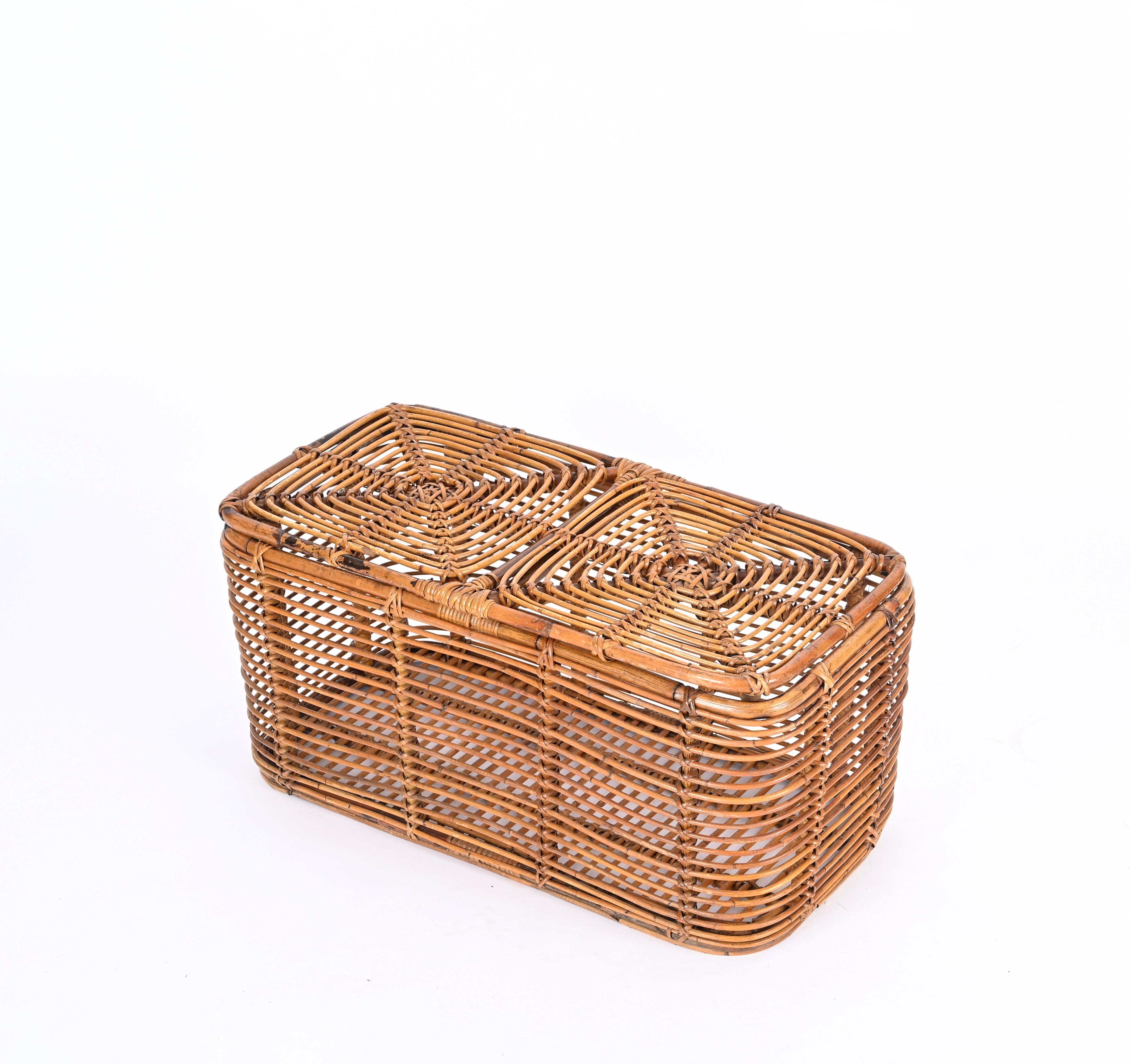 Midcentury French Riviera Bamboo and Woven Rattan Italian Basket, 1960s For Sale 10