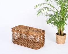Midcentury French Riviera Bamboo and Woven Rattan Italian Basket, 1960s