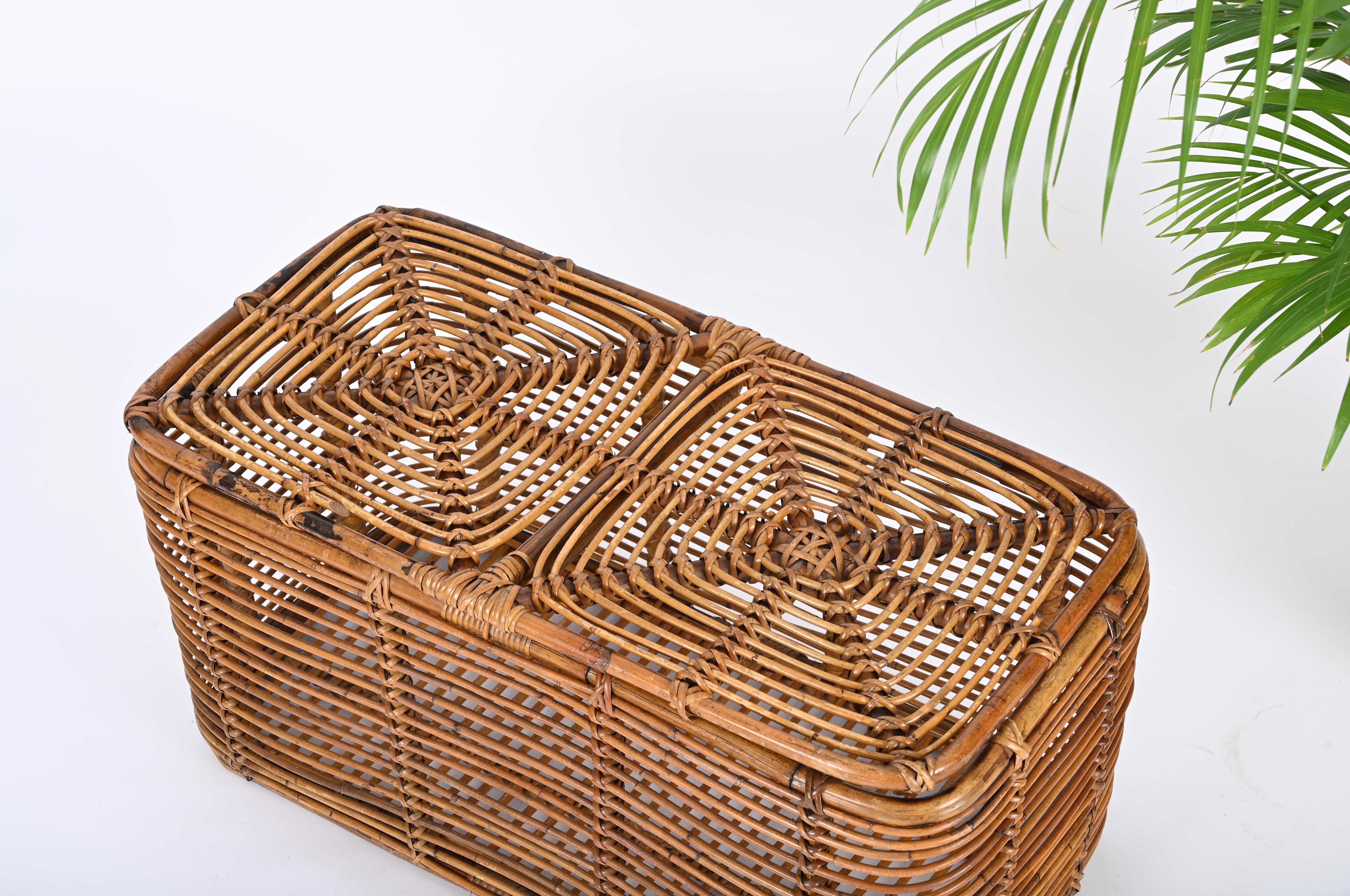 Mid-Century Modern Midcentury French Riviera Bamboo and Woven Rattan Italian Basket, 1960s For Sale