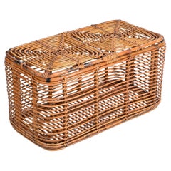 Midcentury French Riviera Bamboo and Woven Rattan Italian Basket, 1960s