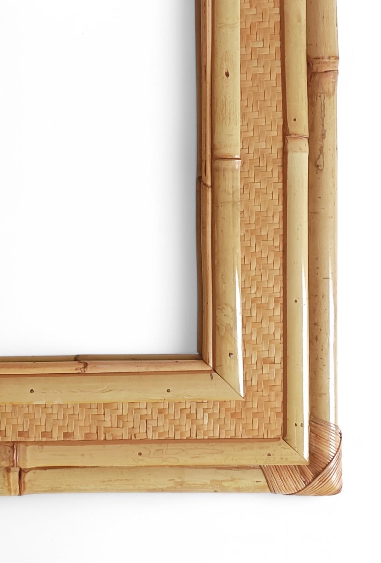 Hand-Crafted Bamboo Rattan Large Mirror In The Style of Dior Home, 1960s For Sale