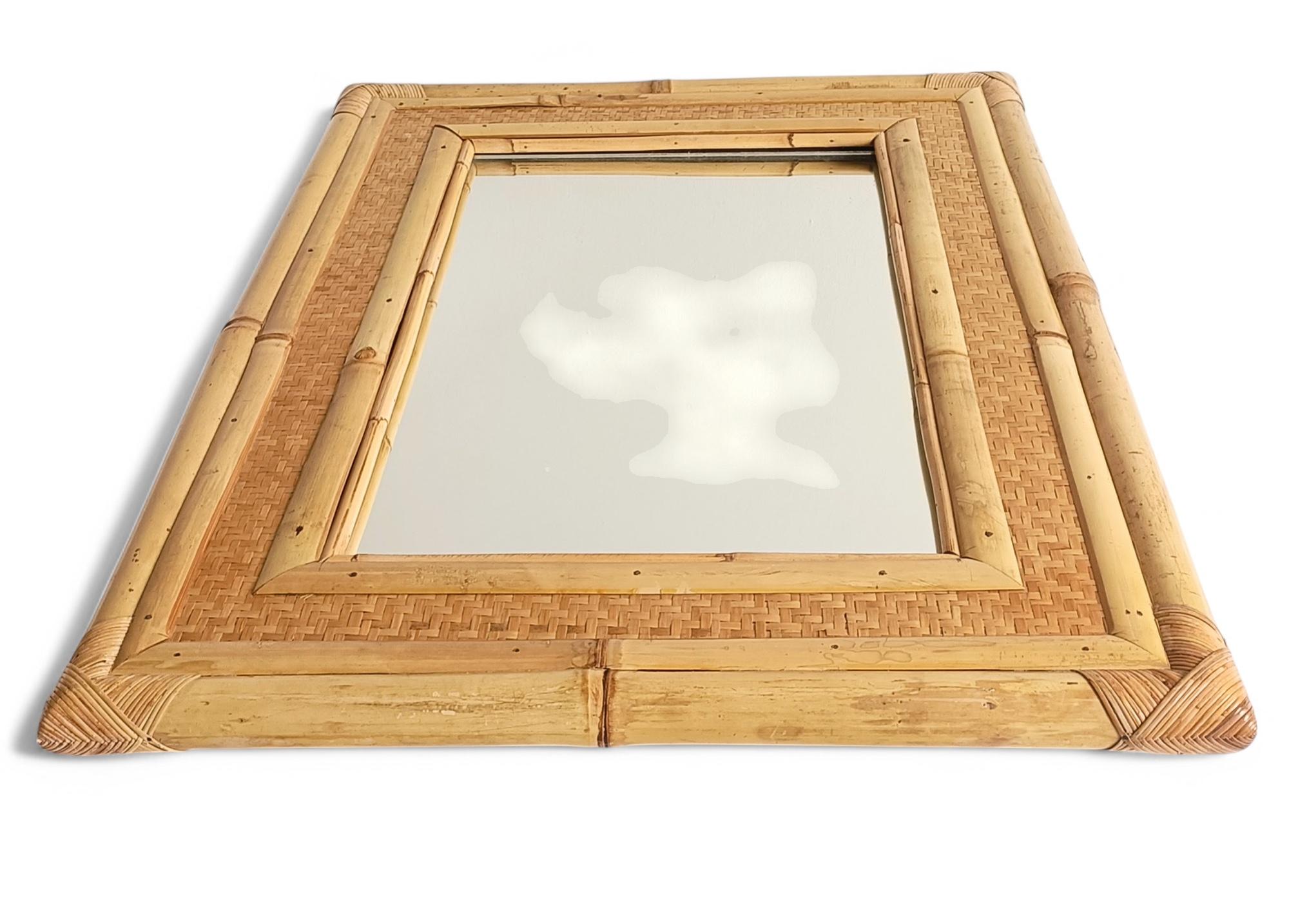 Bamboo Rattan Large Mirror In The Style of Dior Home, 1960s In Excellent Condition For Sale In Valencia, VC