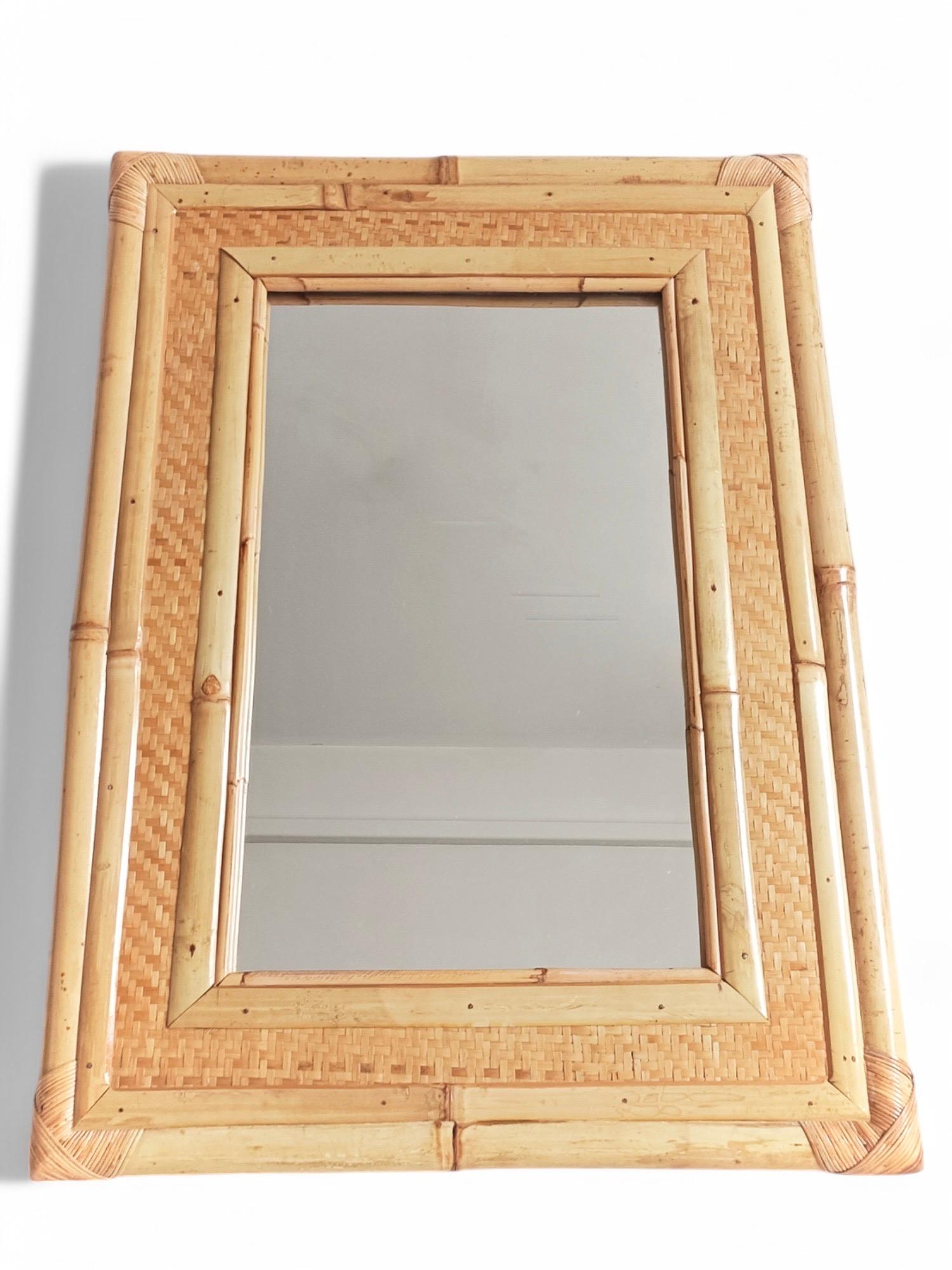 Mid-20th Century Bamboo Rattan Large Mirror In The Style of Dior Home, 1960s For Sale