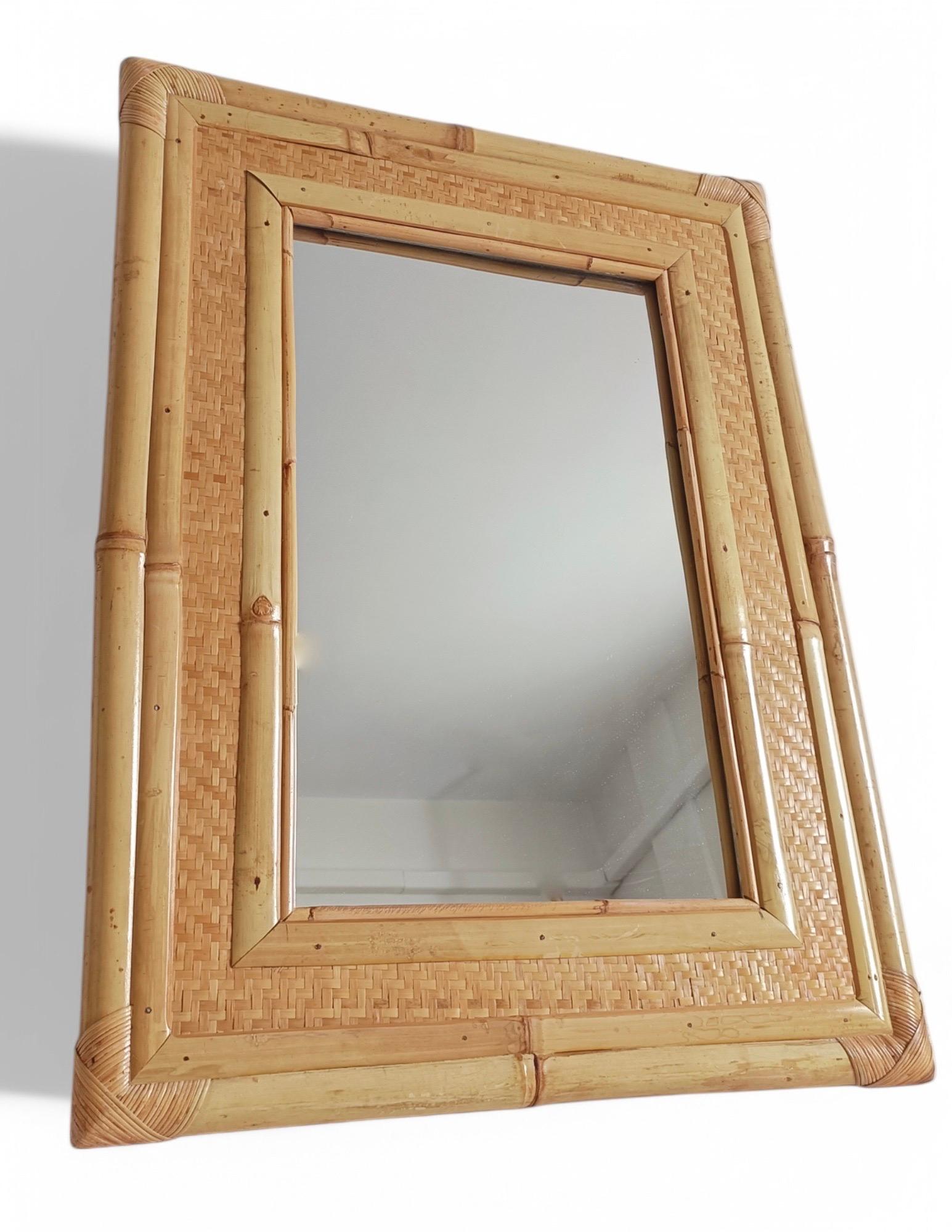 Bamboo Rattan Large Mirror In The Style of Dior Home, 1960s For Sale 1
