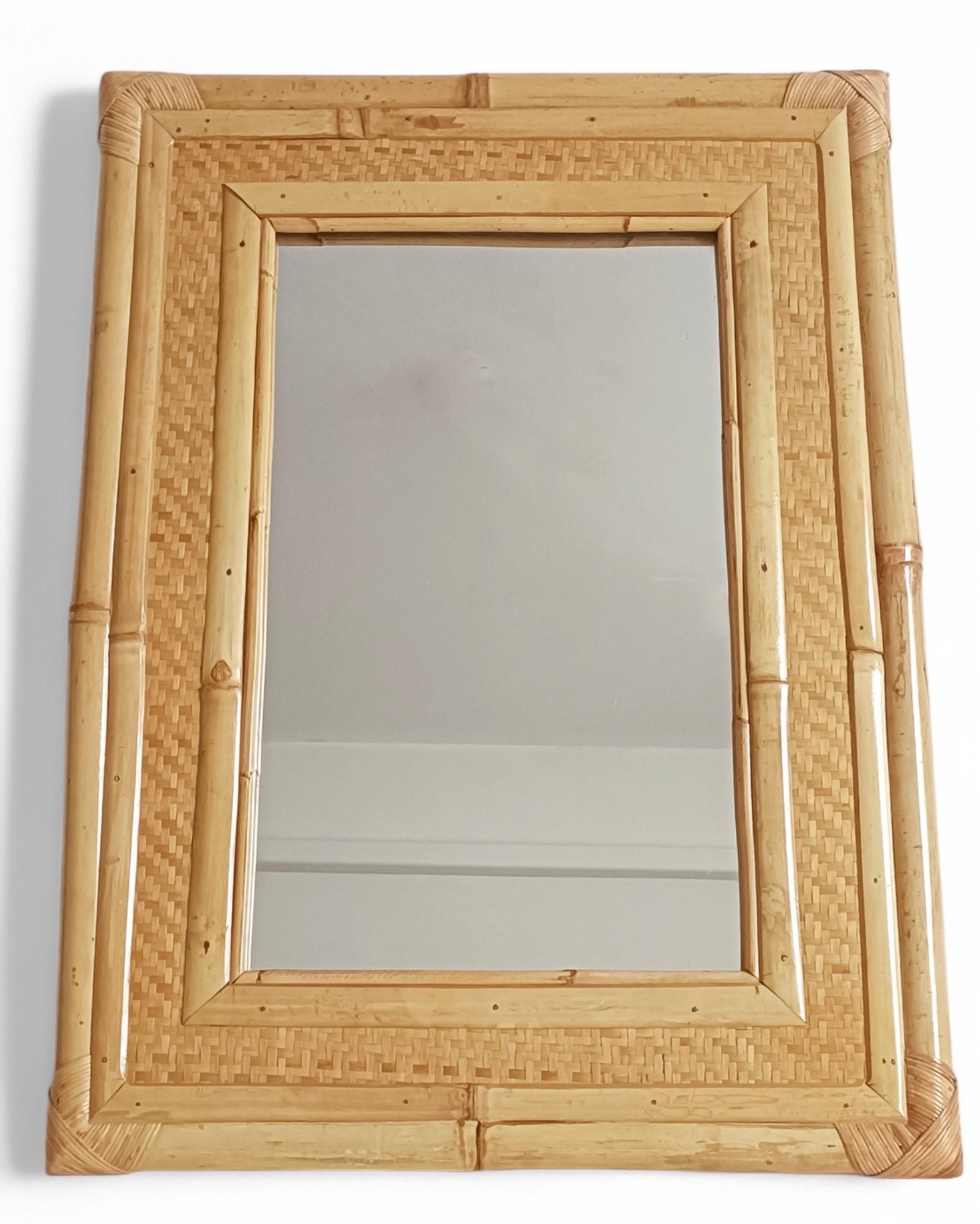 Bamboo Rattan Large Mirror In The Style of Dior Home, 1960s For Sale 2