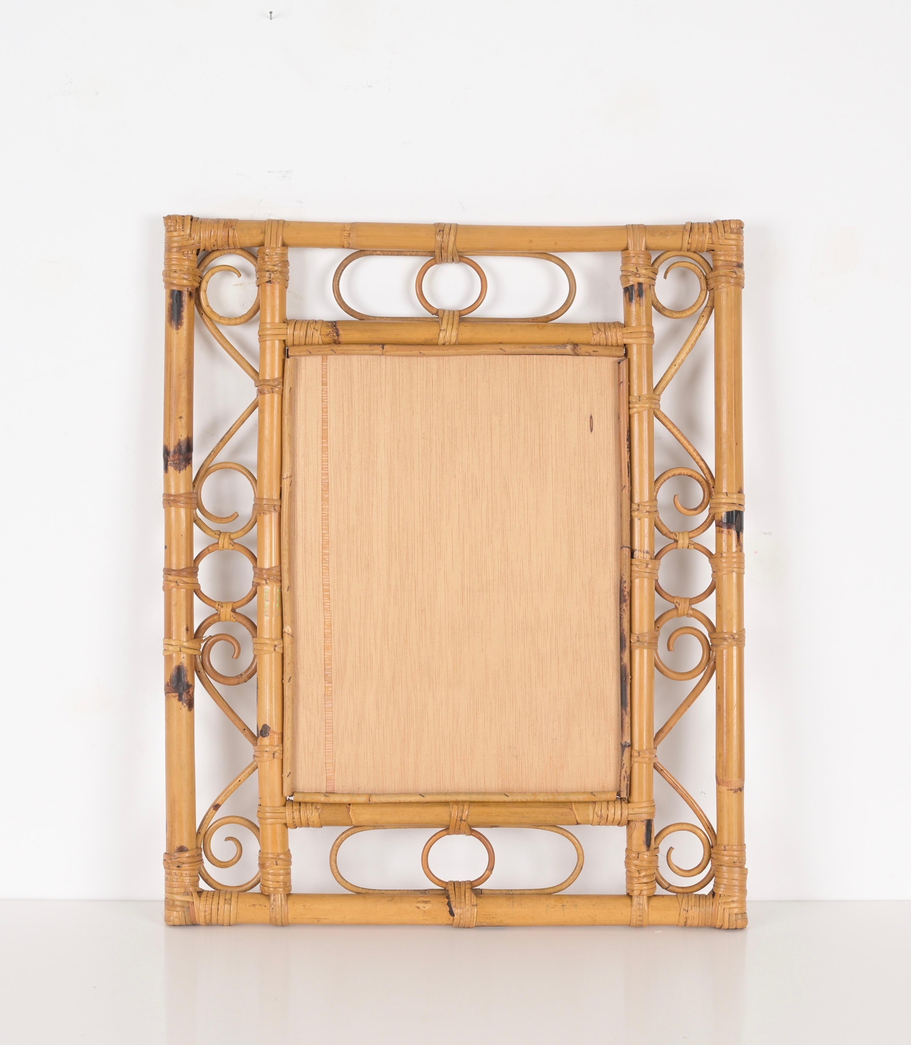 Midcentury French Riviera Bamboo, Rattan, Wicker Rectangular Mirror, Italy 1960s For Sale 3