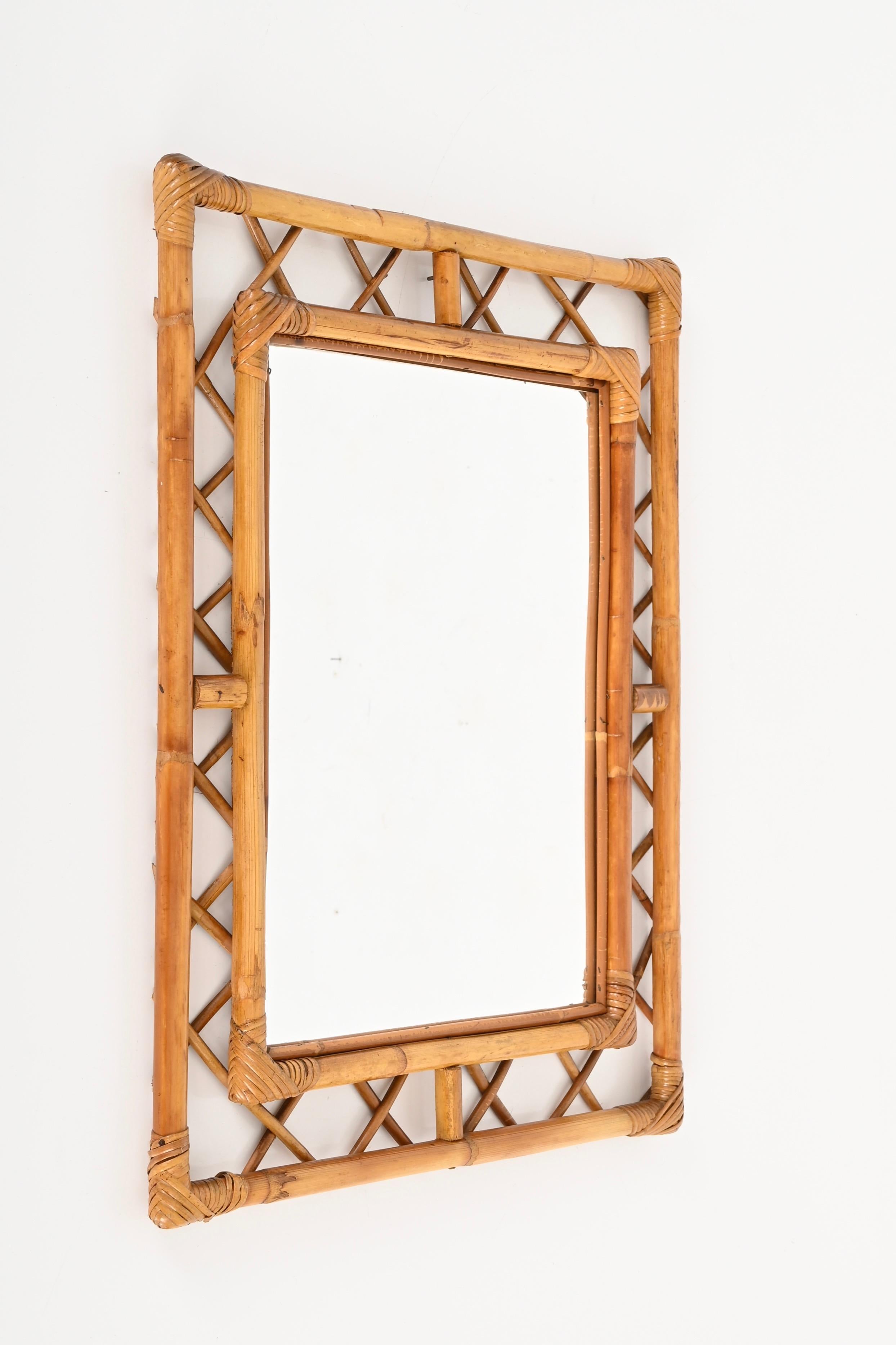 Midcentury French Riviera Bamboo, Rattan, Wicker Rectangular Mirror, Italy 1960s 7