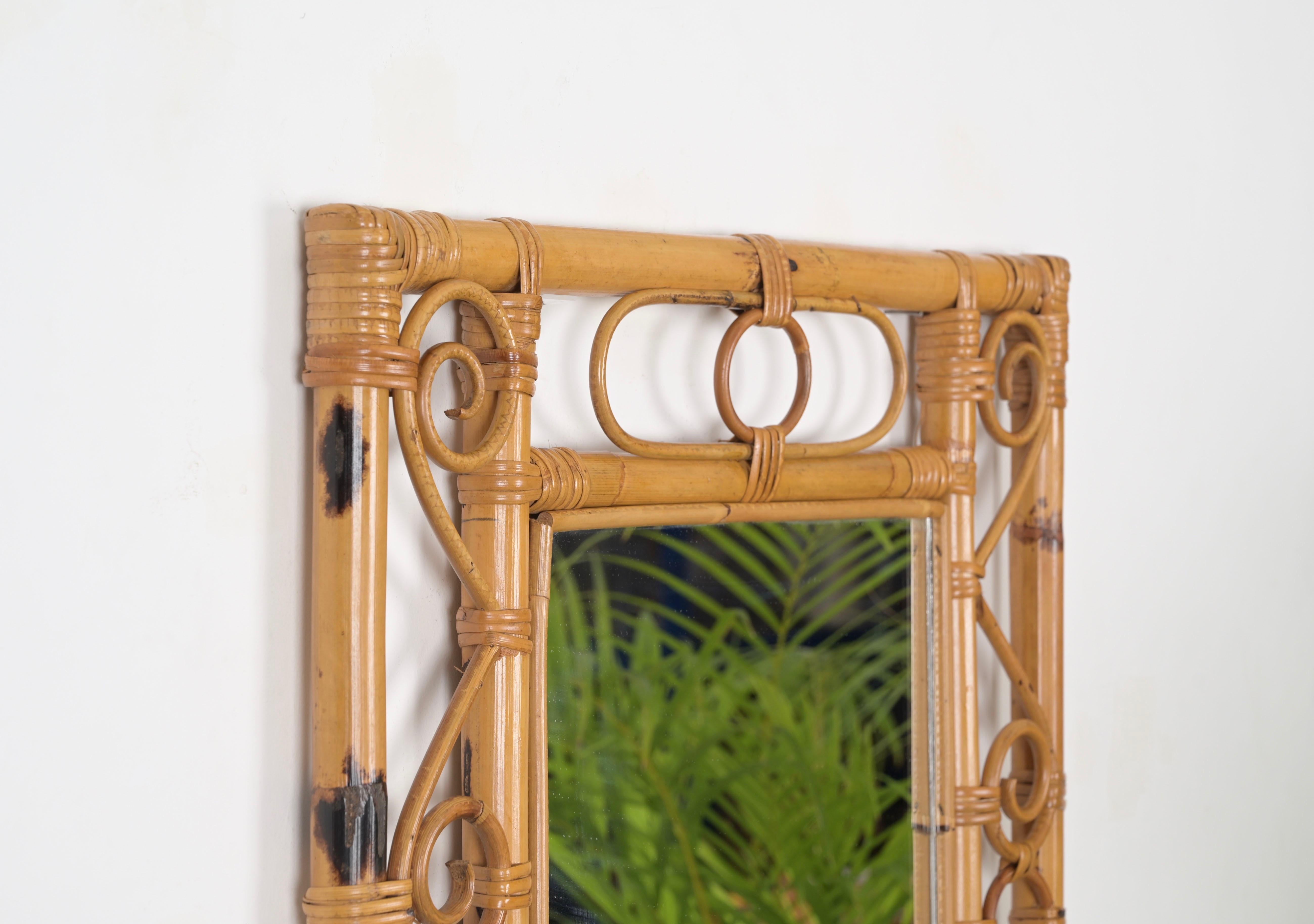 Midcentury French Riviera Bamboo, Rattan, Wicker Rectangular Mirror, Italy 1960s For Sale 2