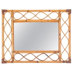 Midcentury French Riviera Bamboo, Rattan, Wicker Rectangular Mirror, Italy 1960s