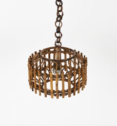 Midcentury French Riviera Chandelier in Bamboo and Rattan, Italy 1960s