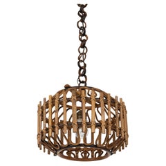 Midcentury French Riviera Chandelier in Bamboo and Rattan, Italy 1960s