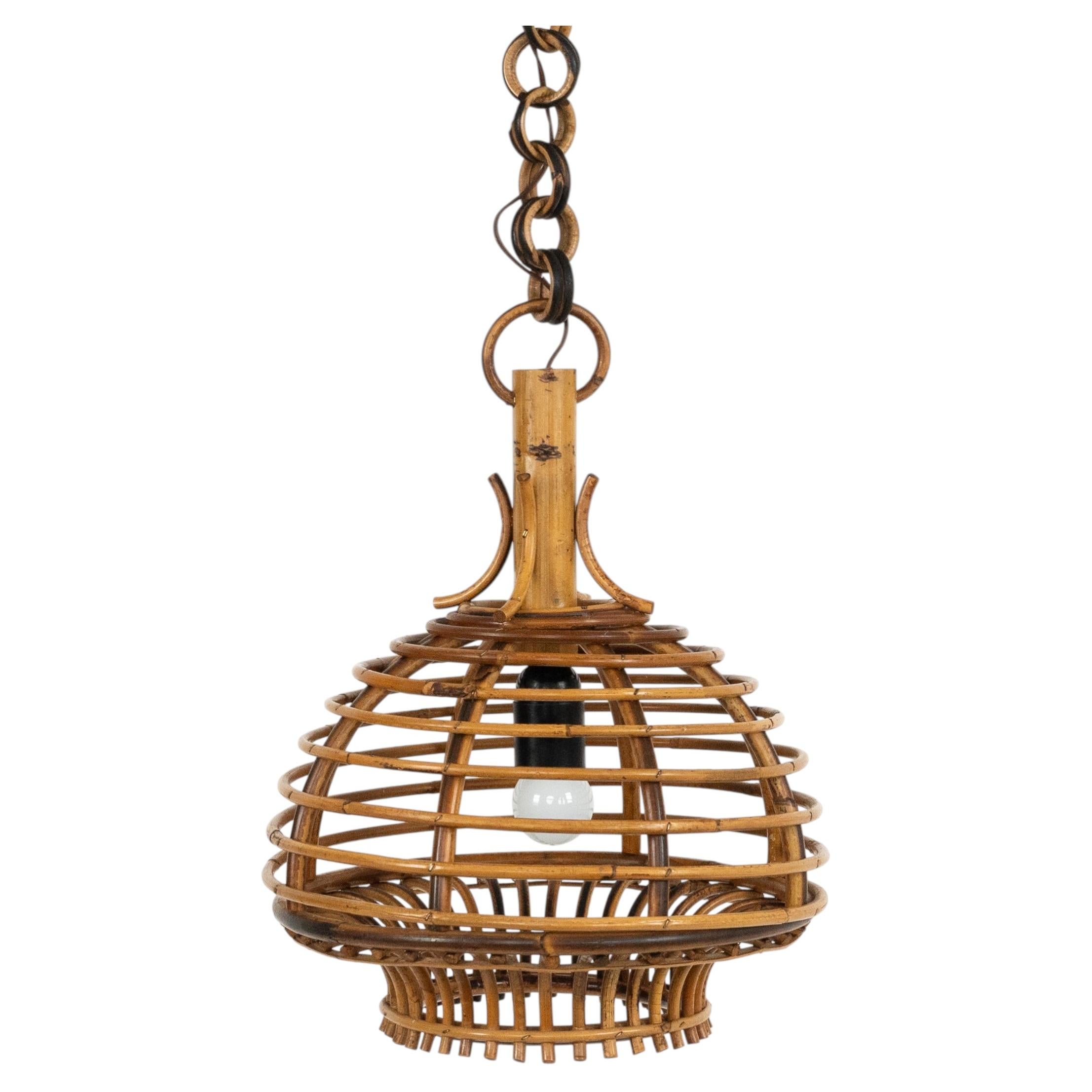 Midcentury French Riviera Chandelier in Bamboo and Rattan, Italy 1960s