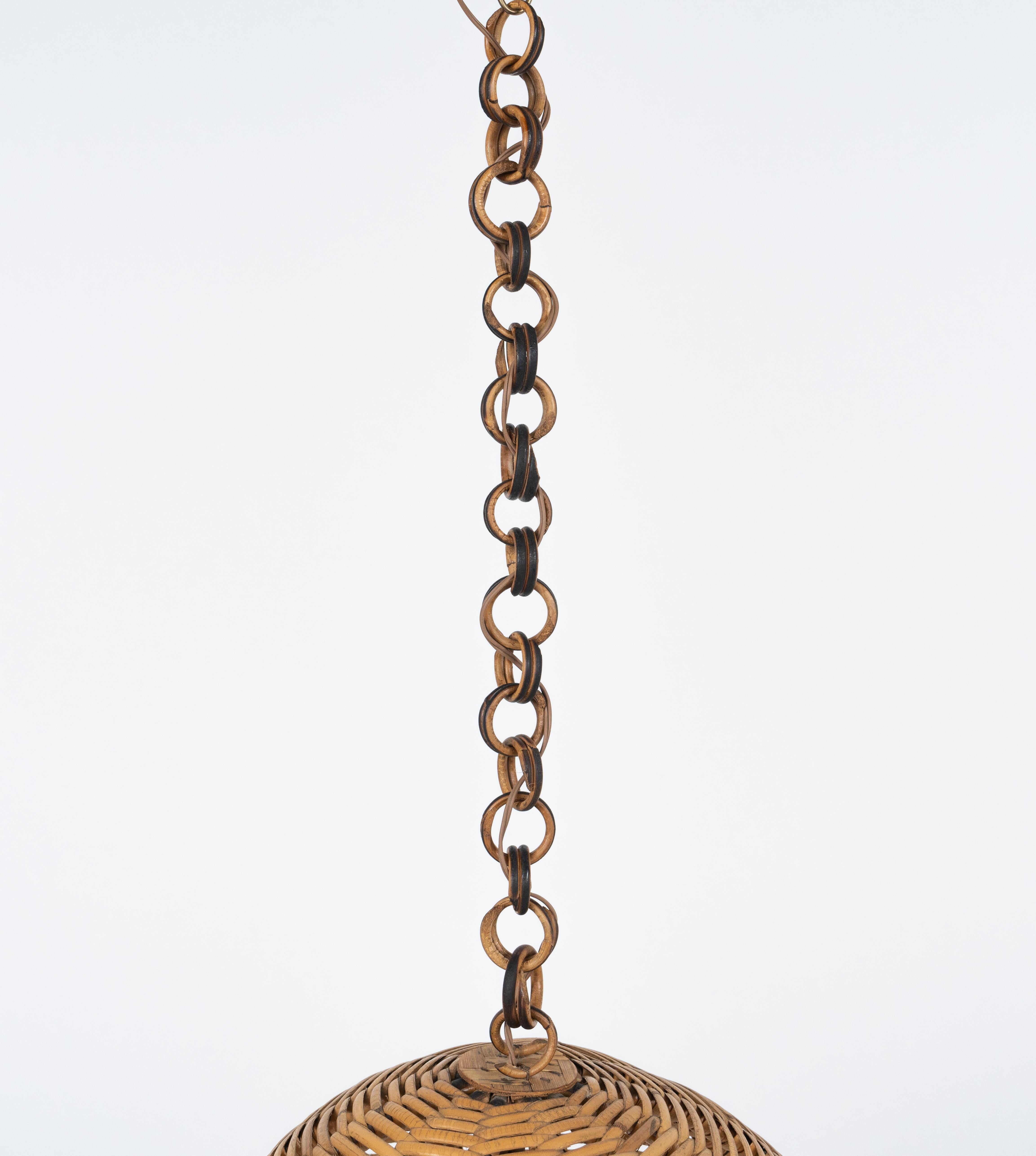 Midcentury French Riviera Chandelier Rattan and Wicker, Italy 1960s For Sale 2