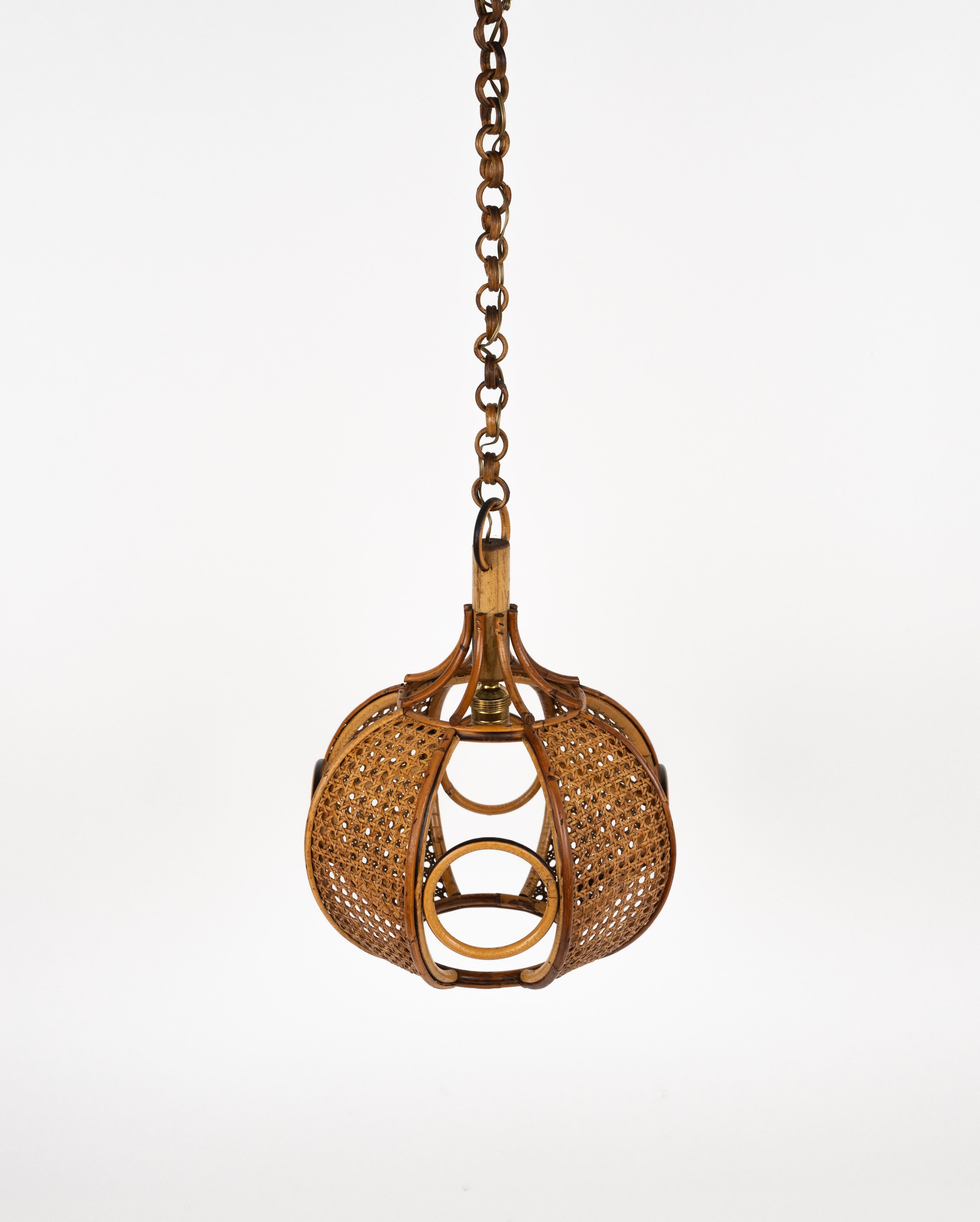 Midcentury French Riviera Chandelier Rattan and Wicker, Italy 1960s For Sale 5