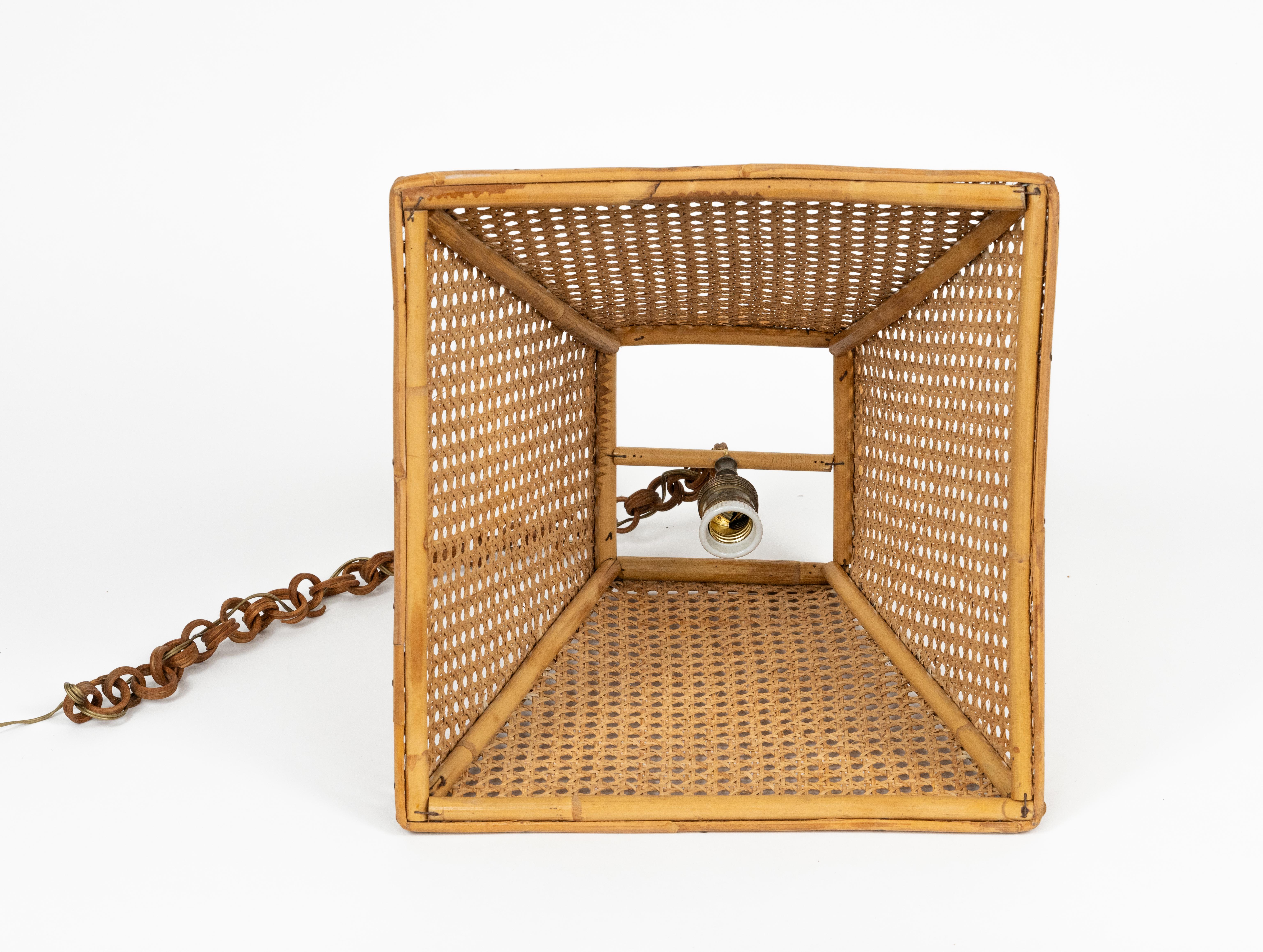 Midcentury French Riviera Chandelier Rattan and Wicker, Italy 1960s For Sale 5