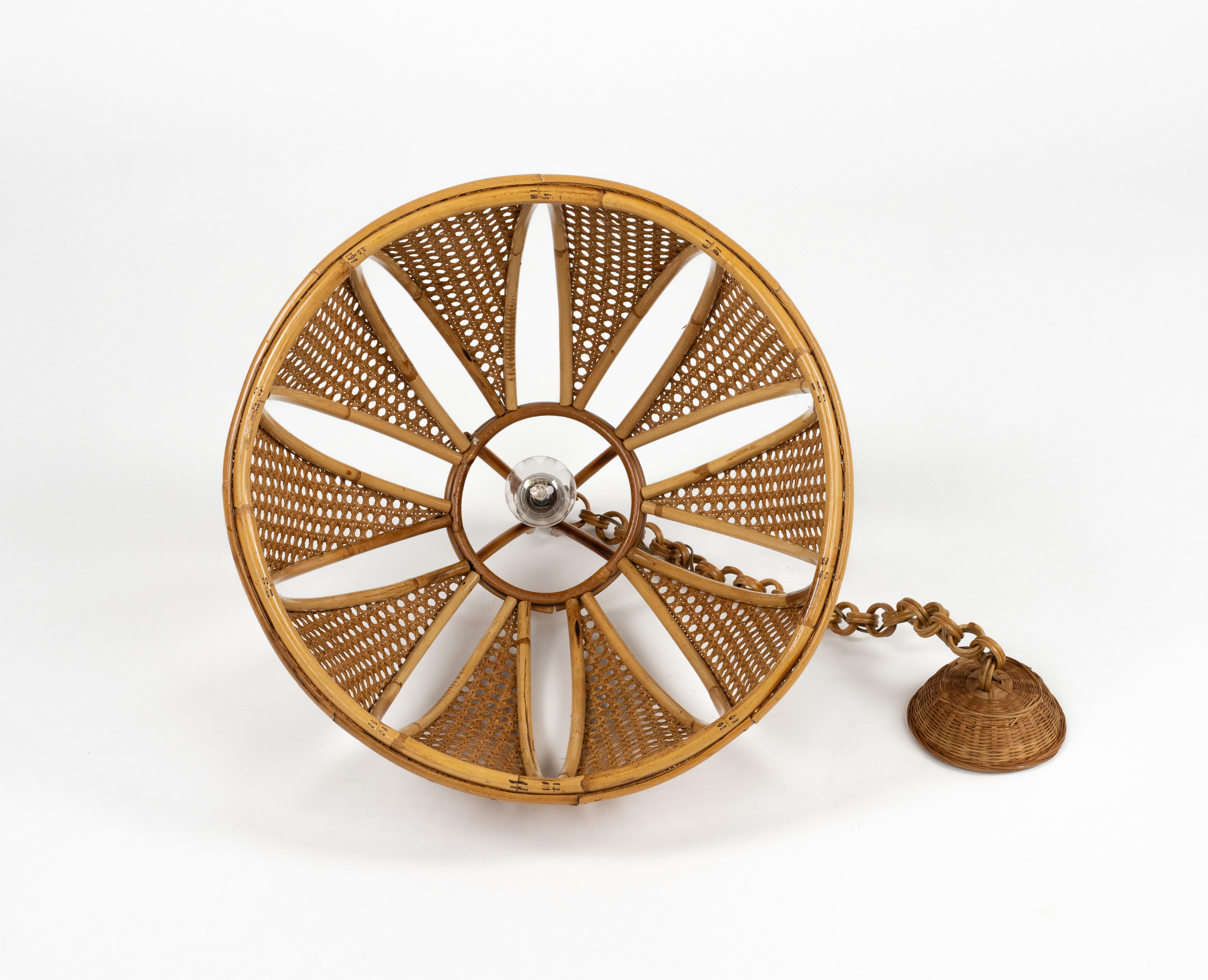Midcentury French Riviera Chandelier Rattan and Wicker, Italy 1960s For Sale 7