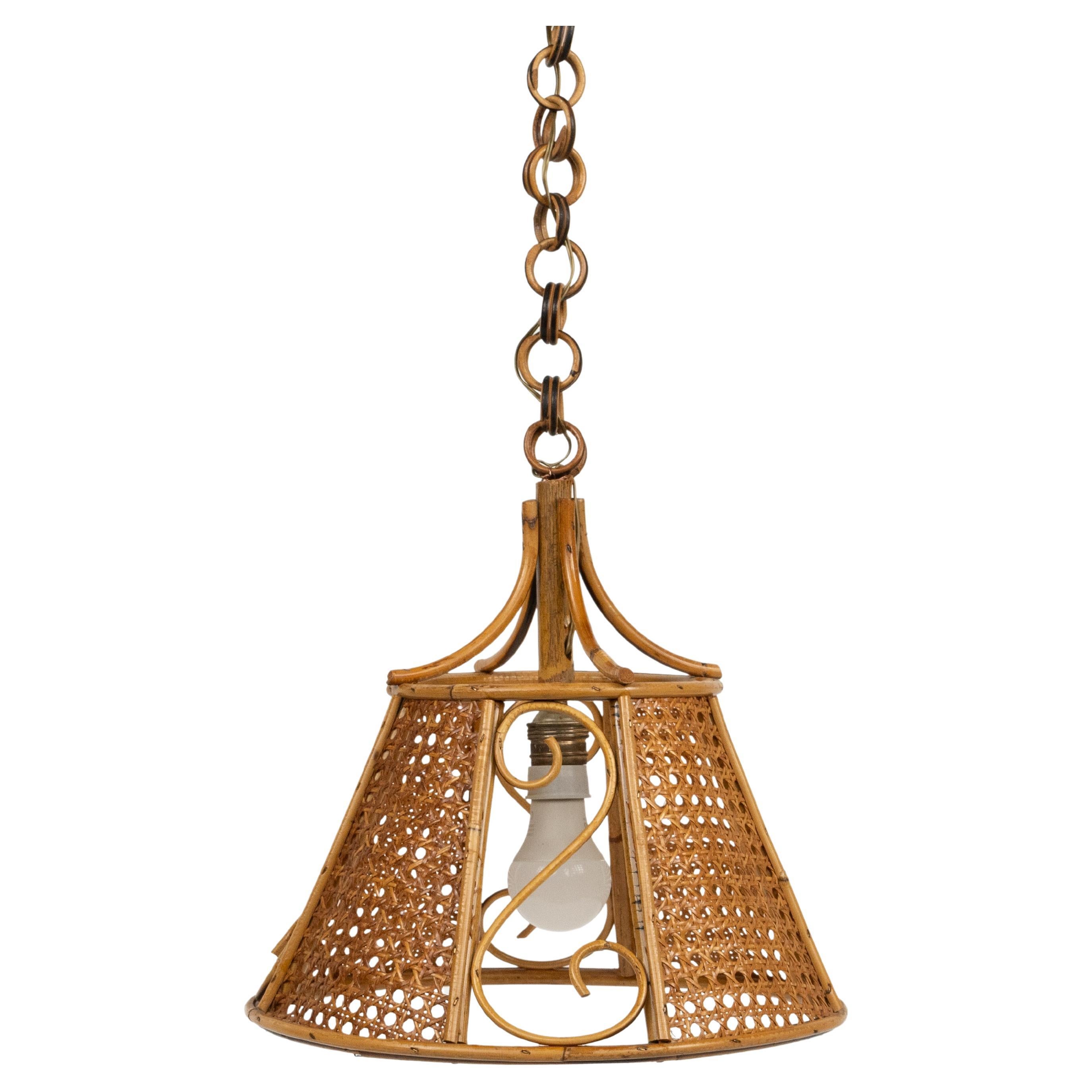 Midcentury French Riviera Chandelier Rattan and Wicker, Italy 1960s For Sale 6