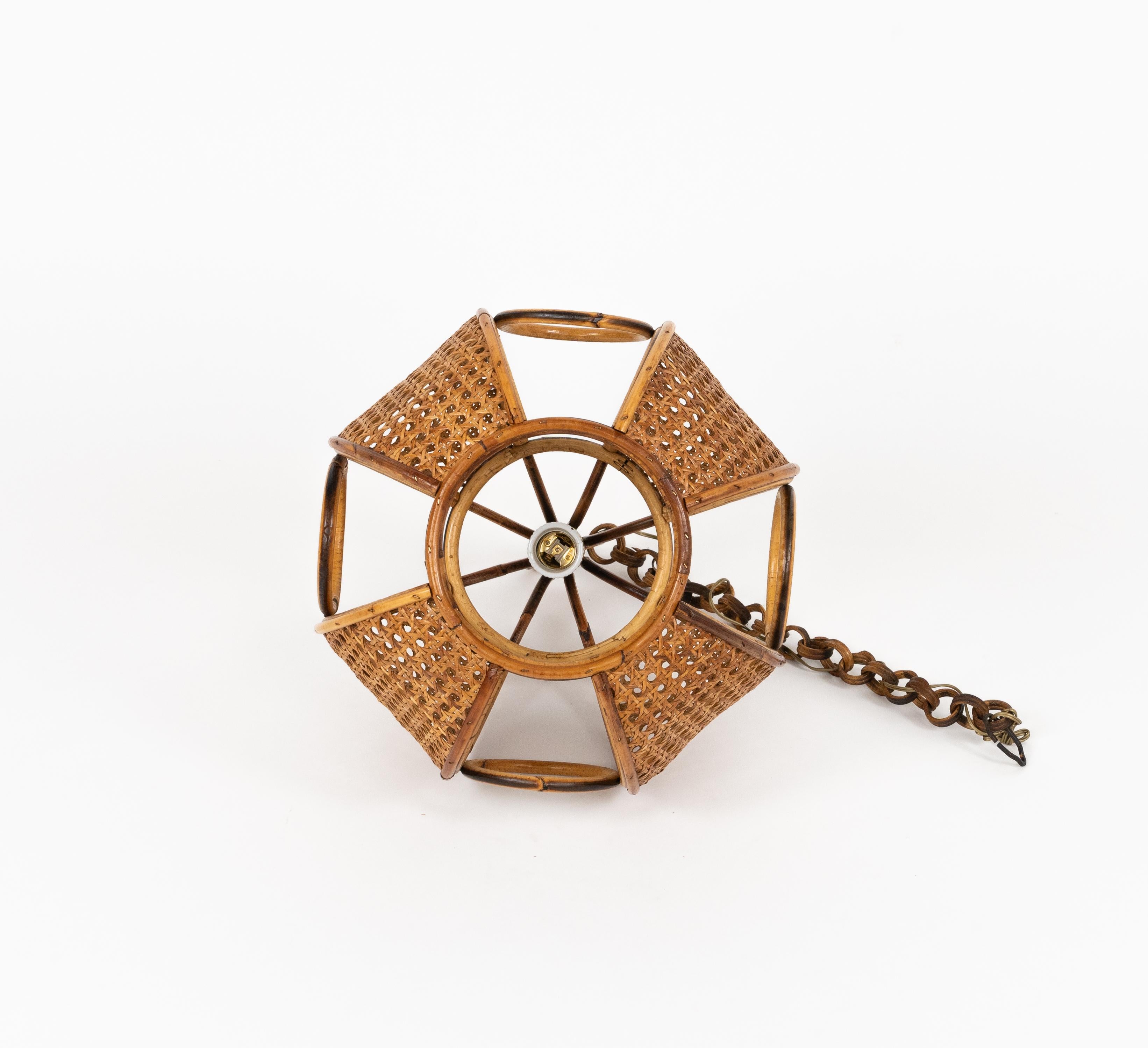 Midcentury French Riviera Chandelier Rattan and Wicker, Italy 1960s For Sale 7