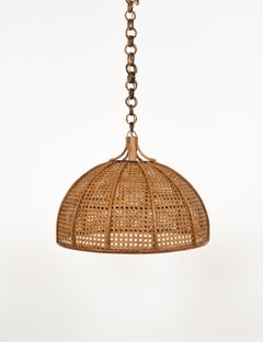 Midcentury French Riviera Chandelier Rattan and Wicker, Italy 1960s