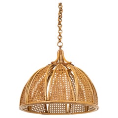 Midcentury French Riviera Chandelier Rattan and Wicker, Italy 1960s